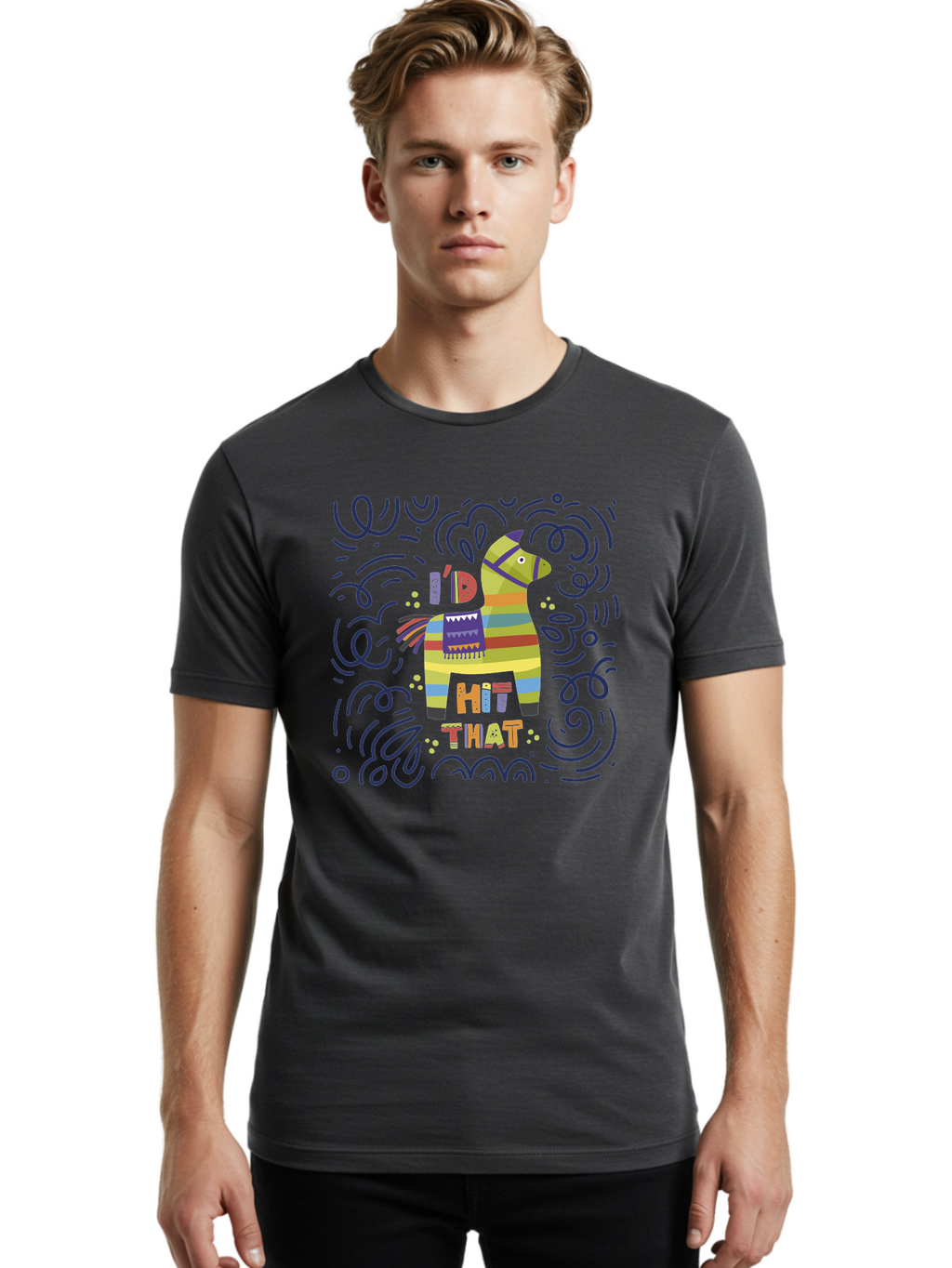 Hit-That-Pinata Men'S Graphic Tee, 100% Cotton, Comfortable Casual Summer Wear, Machine Washable, Colorful Piñata, Party Decoration, Festive Atmosphere, Vibrant Colors, Playful Design, Fiesta Theme, Celebration, Fun, Lively -  Aaa251