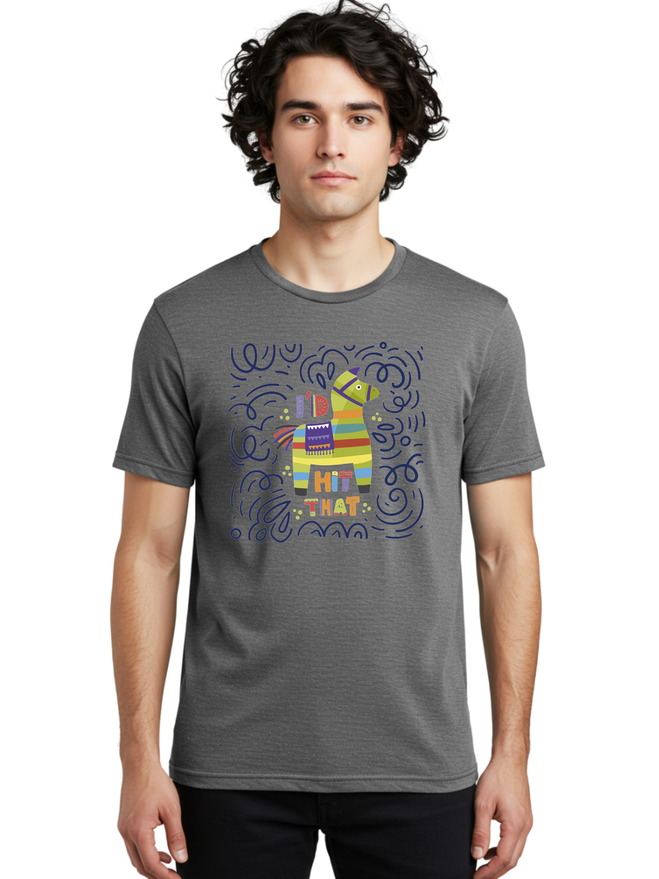 Hit-That-Pinata Men'S Graphic Tee, 100% Cotton, Comfortable Casual Summer Wear, Machine Washable, Colorful Piñata, Party Decoration, Festive Atmosphere, Vibrant Colors, Playful Design, Fiesta Theme, Celebration, Fun, Lively -  Aaa251