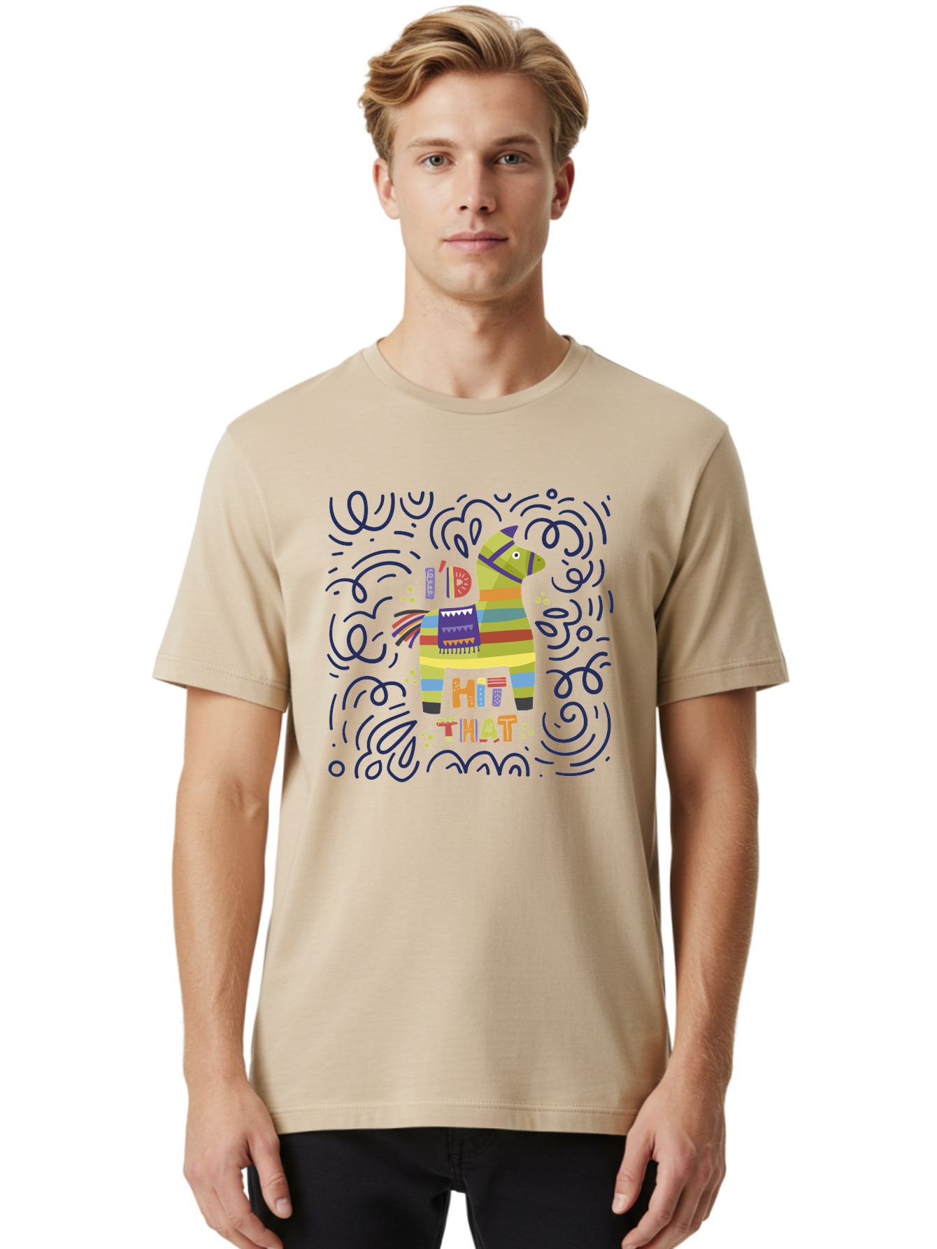 Hit-That-Pinata Men'S Graphic Tee, 100% Cotton, Comfortable Casual Summer Wear, Machine Washable, Colorful Piñata, Party Decoration, Festive Atmosphere, Vibrant Colors, Playful Design, Fiesta Theme, Celebration, Fun, Lively -  Aaa251