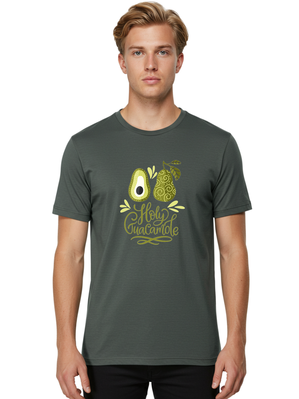 Holy-Guacamole Men'S Graphic Tee, 100% Cotton, Comfortable Casual Summer Wear, Machine Washable, Avocado Illustration, Guacamole Recipe, Healthy Eating, Food Art, Creative Typography, Decorative Leaves, Vibrant Colors, Culinary Design -  Aaa254