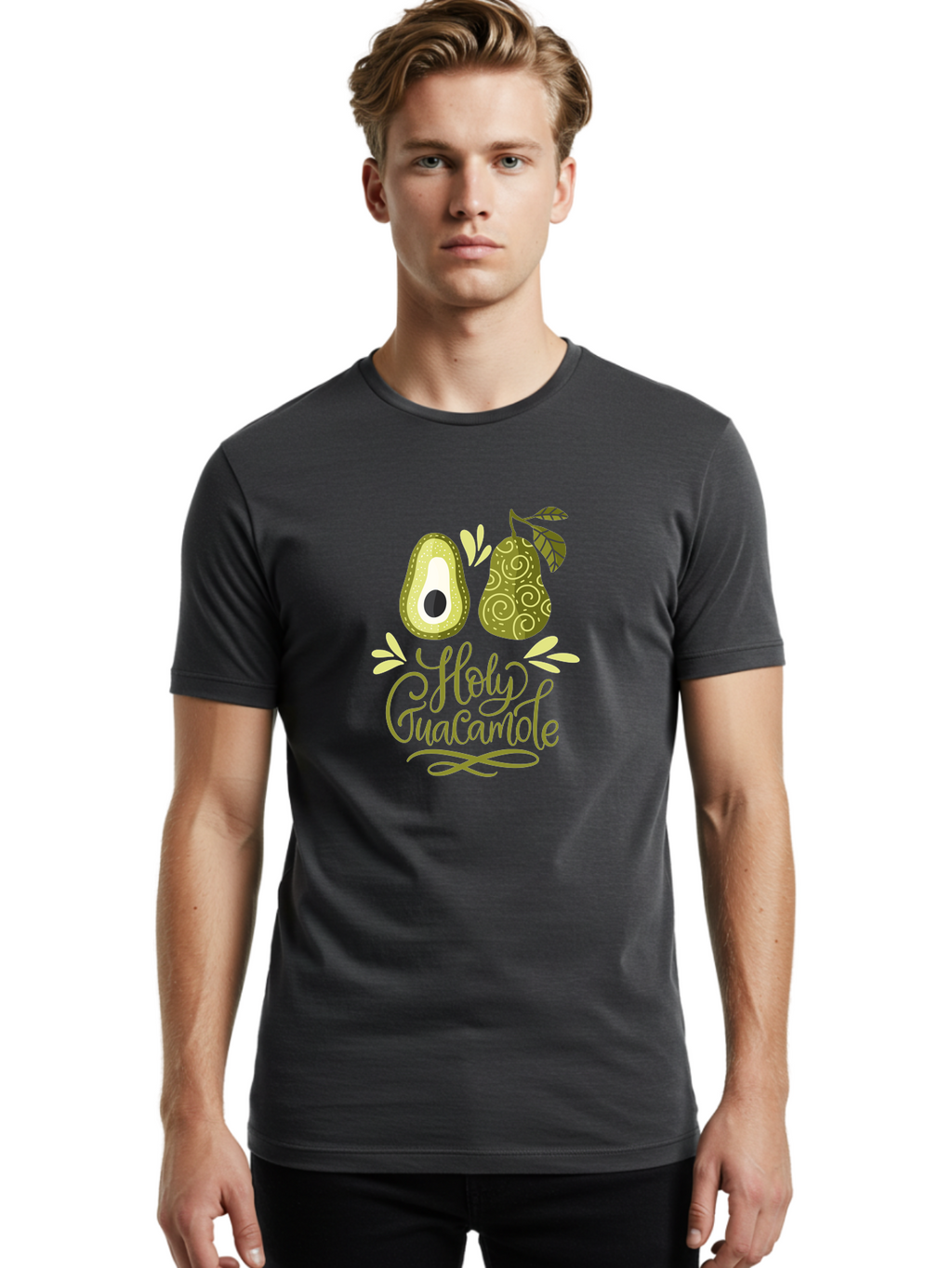 Holy-Guacamole Men'S Graphic Tee, 100% Cotton, Comfortable Casual Summer Wear, Machine Washable, Avocado Illustration, Guacamole Recipe, Healthy Eating, Food Art, Creative Typography, Decorative Leaves, Vibrant Colors, Culinary Design -  Aaa254