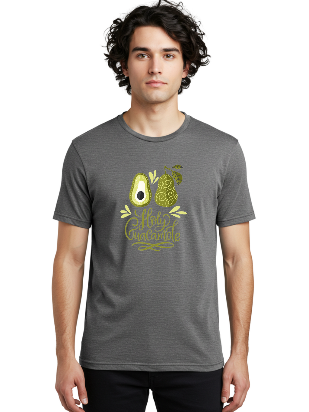 Holy-Guacamole Men'S Graphic Tee, 100% Cotton, Comfortable Casual Summer Wear, Machine Washable, Avocado Illustration, Guacamole Recipe, Healthy Eating, Food Art, Creative Typography, Decorative Leaves, Vibrant Colors, Culinary Design -  Aaa254