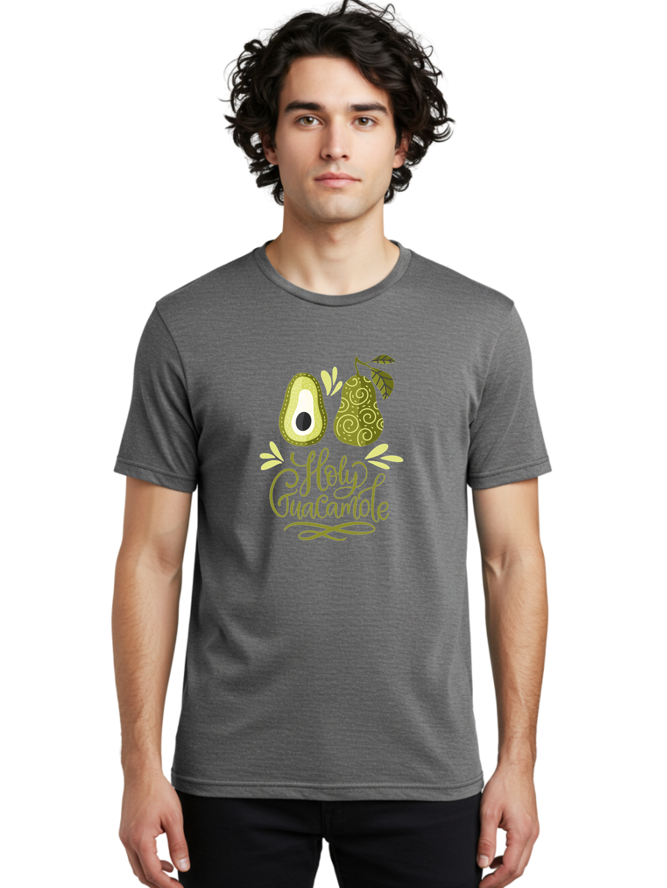 Holy-Guacamole Men'S Graphic Tee, 100% Cotton, Comfortable Casual Summer Wear, Machine Washable, Avocado Illustration, Guacamole Recipe, Healthy Eating, Food Art, Creative Typography, Decorative Leaves, Vibrant Colors, Culinary Design -  Aaa254