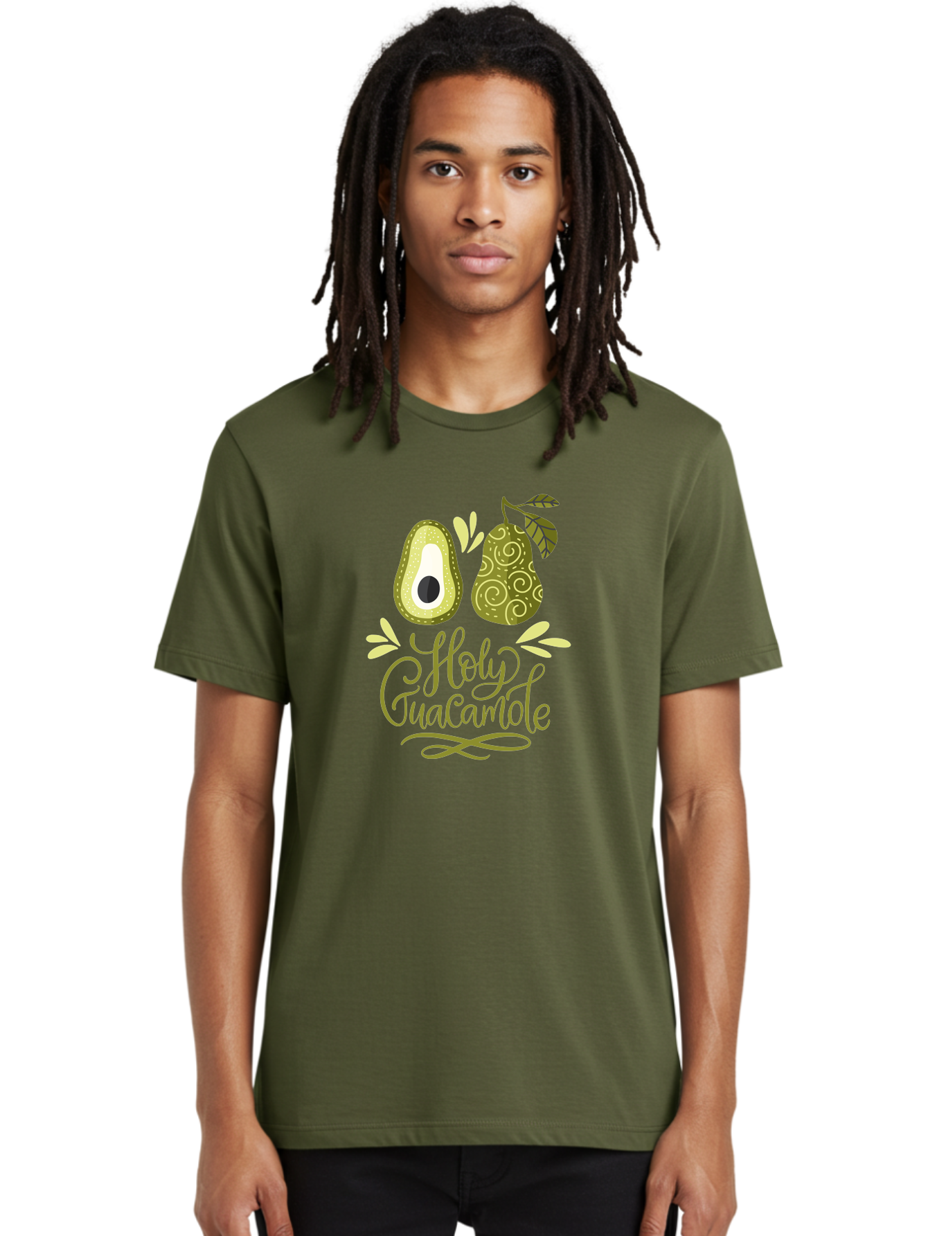 Holy-Guacamole Men'S Graphic Tee, 100% Cotton, Comfortable Casual Summer Wear, Machine Washable, Avocado Illustration, Guacamole Recipe, Healthy Eating, Food Art, Creative Typography, Decorative Leaves, Vibrant Colors, Culinary Design -  Aaa254