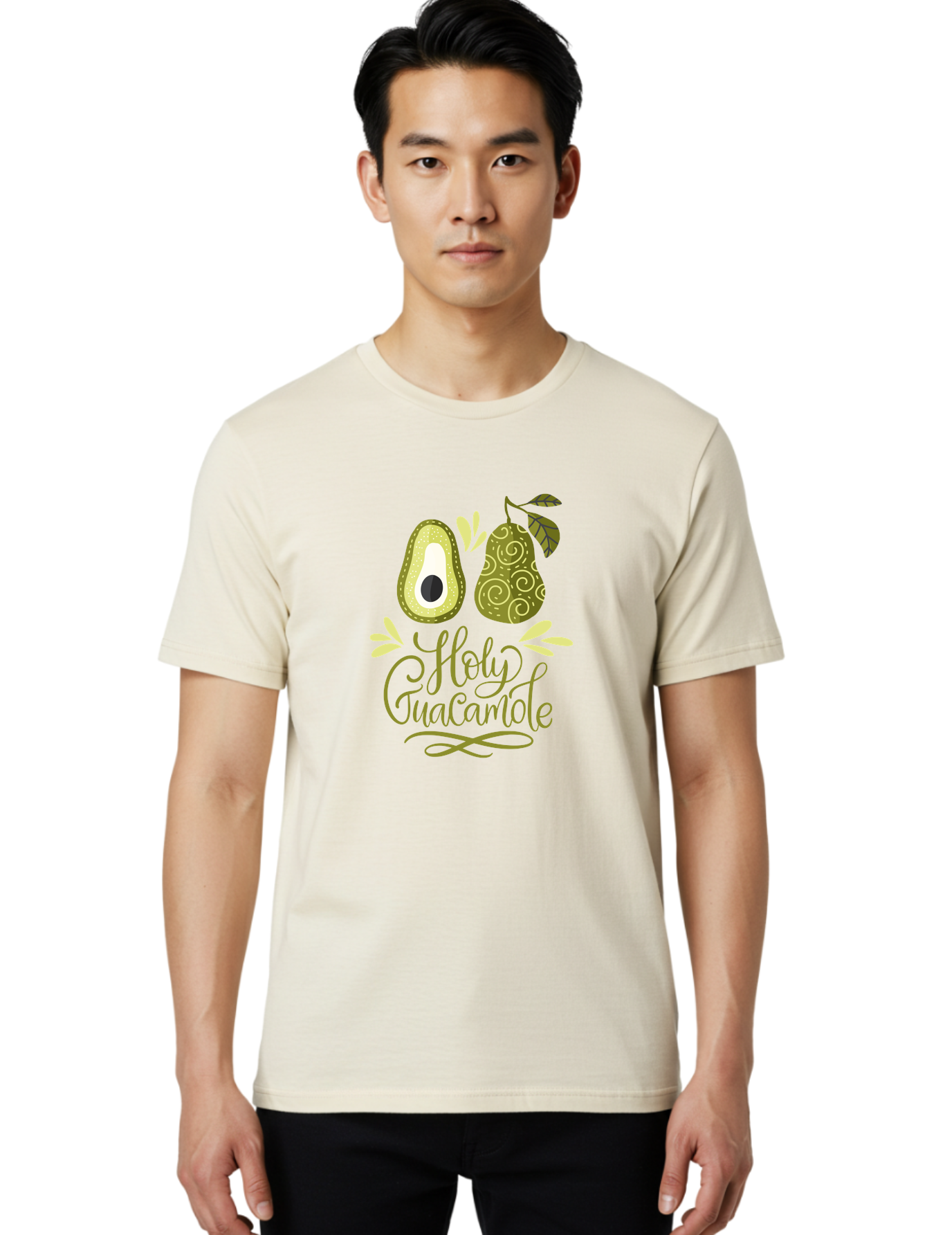 Holy-Guacamole Men'S Graphic Tee, 100% Cotton, Comfortable Casual Summer Wear, Machine Washable, Avocado Illustration, Guacamole Recipe, Healthy Eating, Food Art, Creative Typography, Decorative Leaves, Vibrant Colors, Culinary Design -  Aaa254