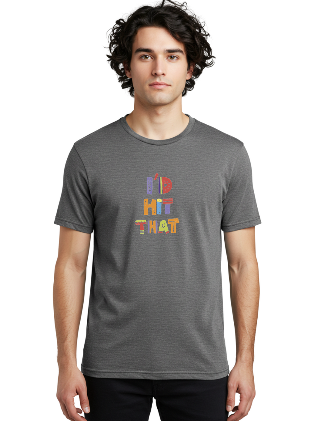 I-D-Hit-That Men'S Graphic Tee, 100% Cotton, Comfortable Casual Summer Wear, Machine Washable, Colorful Typography, Fun Phrases, Quirky Humor, Vibrant Colors, Eye-Catching Design, Playful Text, I'D Hit That -  Aaa257