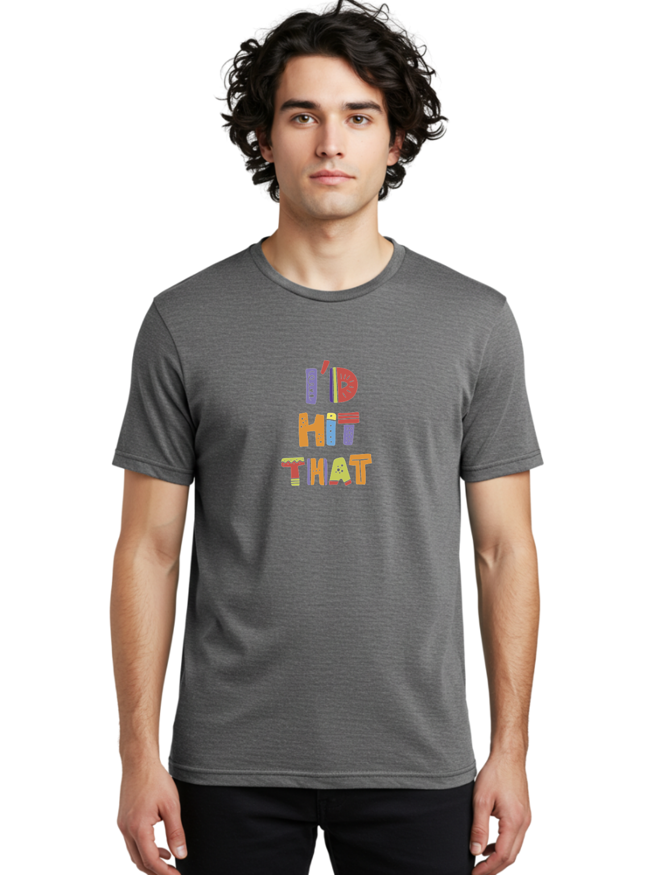 I-D-Hit-That Men'S Graphic Tee, 100% Cotton, Comfortable Casual Summer Wear, Machine Washable, Colorful Typography, Fun Phrases, Quirky Humor, Vibrant Colors, Eye-Catching Design, Playful Text, I'D Hit That -  Aaa257