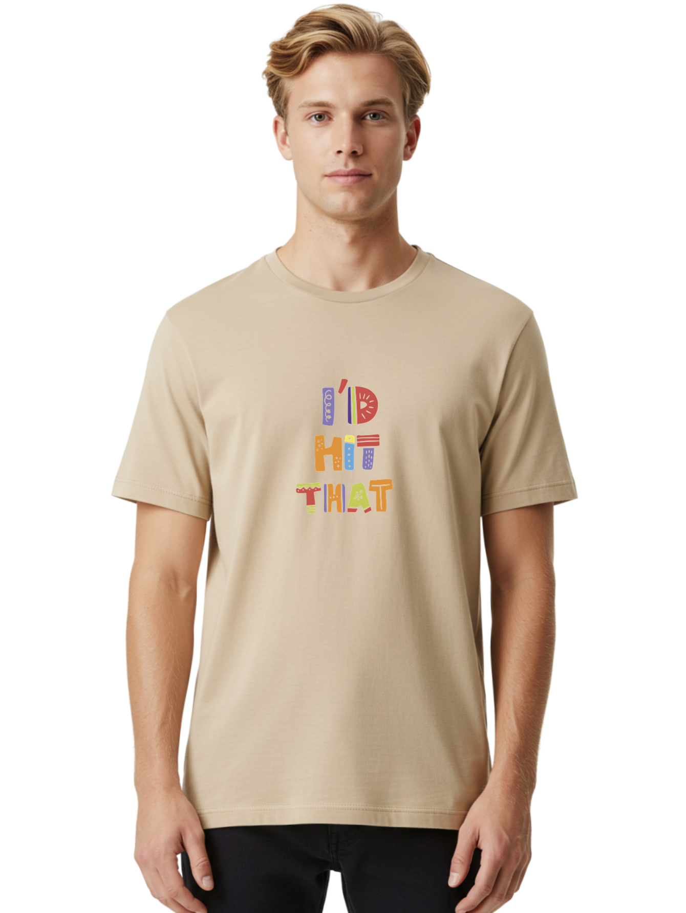 I-D-Hit-That Men'S Graphic Tee, 100% Cotton, Comfortable Casual Summer Wear, Machine Washable, Colorful Typography, Fun Phrases, Quirky Humor, Vibrant Colors, Eye-Catching Design, Playful Text, I'D Hit That -  Aaa257