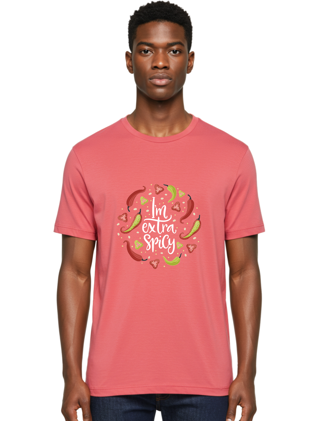 I-M-Extra-Spicy-1 Men'S Graphic Tee, 100% Cotton, Comfortable Casual Summer Wear, Machine Washable, Spicy Food, Hot Peppers, Chili Peppers, Strawberries, Flavorful Cuisine, Bold Flavors, Spicy Personality, Fun Design -  Aaa258