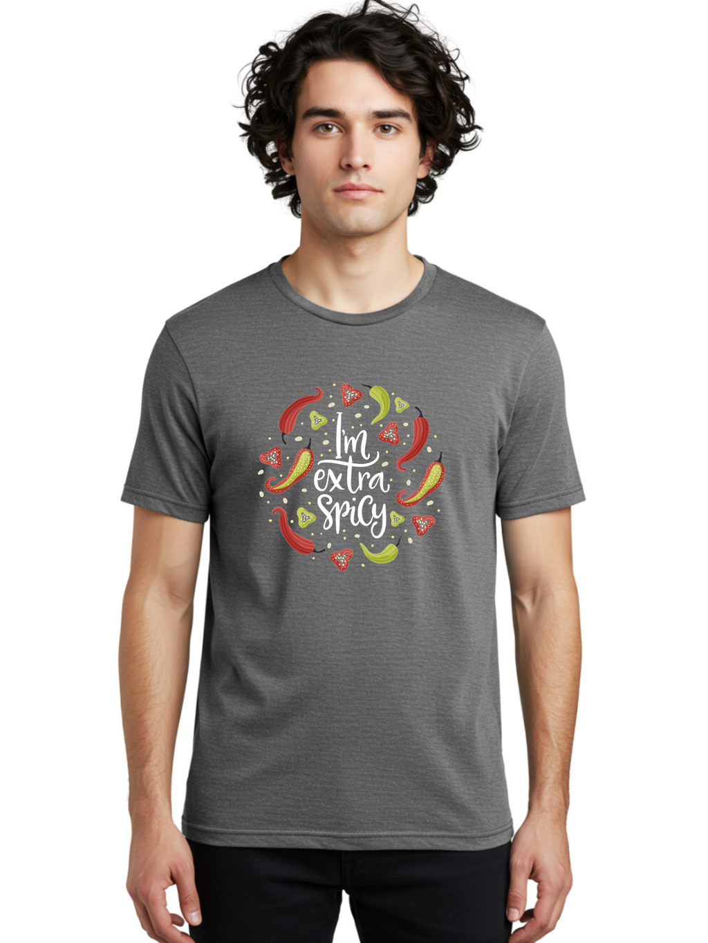 I-M-Extra-Spicy-1 Men'S Graphic Tee, 100% Cotton, Comfortable Casual Summer Wear, Machine Washable, Spicy Food, Hot Peppers, Chili Peppers, Strawberries, Flavorful Cuisine, Bold Flavors, Spicy Personality, Fun Design -  Aaa258