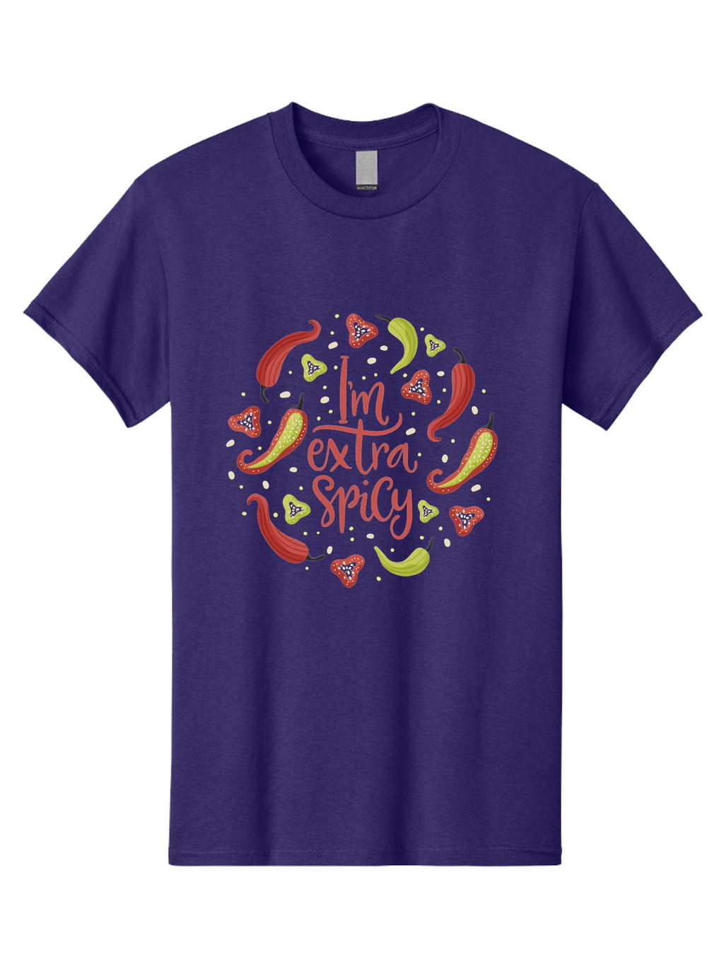 I-M-Extra-Spicy Men'S Graphic Tee, 100% Cotton, Comfortable Casual Summer Wear, Machine Washable, I'M Extra Spicy, Chilli Peppers, Strawberries, Spicy Food, Hot Sauce, Bold Flavors, Vibrant Colors, Playful Design, Quirky Typography, -  Aaa261