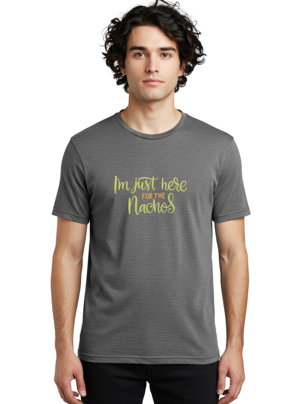 I-M-Just-Here-For-The-Nachos-2 Men'S Graphic Tee, 100% Cotton, Comfortable Casual Summer Wear, Machine Washable, Nachos, Funny Quote, Humorous Phrase, Foodie Humor, Comedic Saying, Cheesy Nachos, Snack Lovers, Amusing Text, Playful Phrase, -  Aaa263