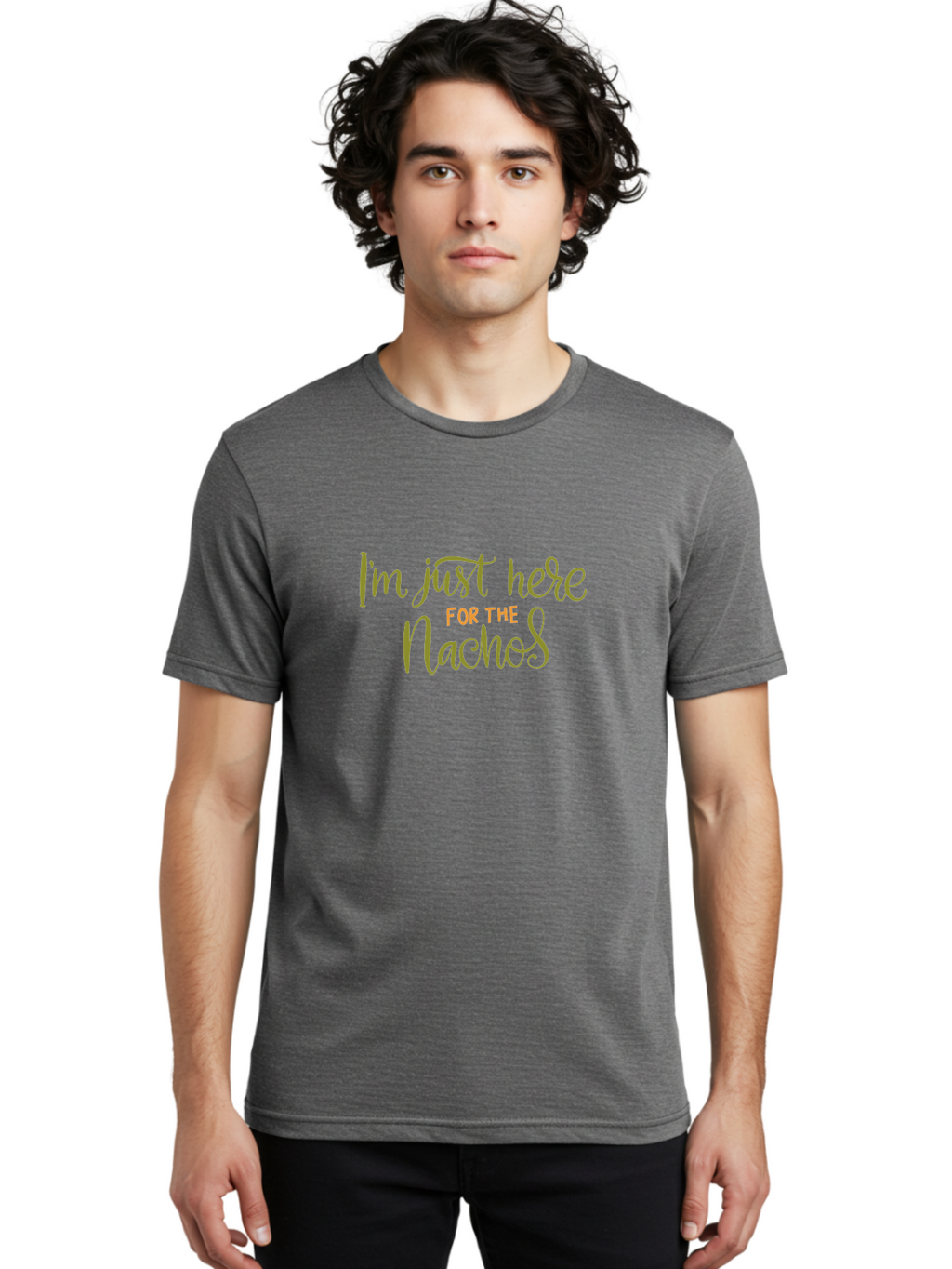 I-M-Just-Here-For-The-Nachos-3 Men'S Graphic Tee, 100% Cotton, Comfortable Casual Summer Wear, Machine Washable, Funny Quote, Humorous Saying, Nachos Love, Foodie Humor, Casual Phrase, Playful Text, Snack Time -  Aaa264