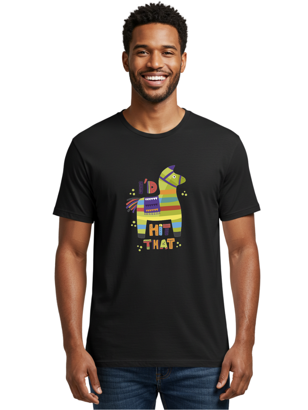 Kick-It Men'S Graphic Tee, 100% Cotton, Comfortable Casual Summer Wear, Machine Washable, Colorful Pinata, Festive Decorations, Party Theme, Vibrant Colors, Celebratory Atmosphere, Fun, Playful, Kick That Pinata -  Aaa268