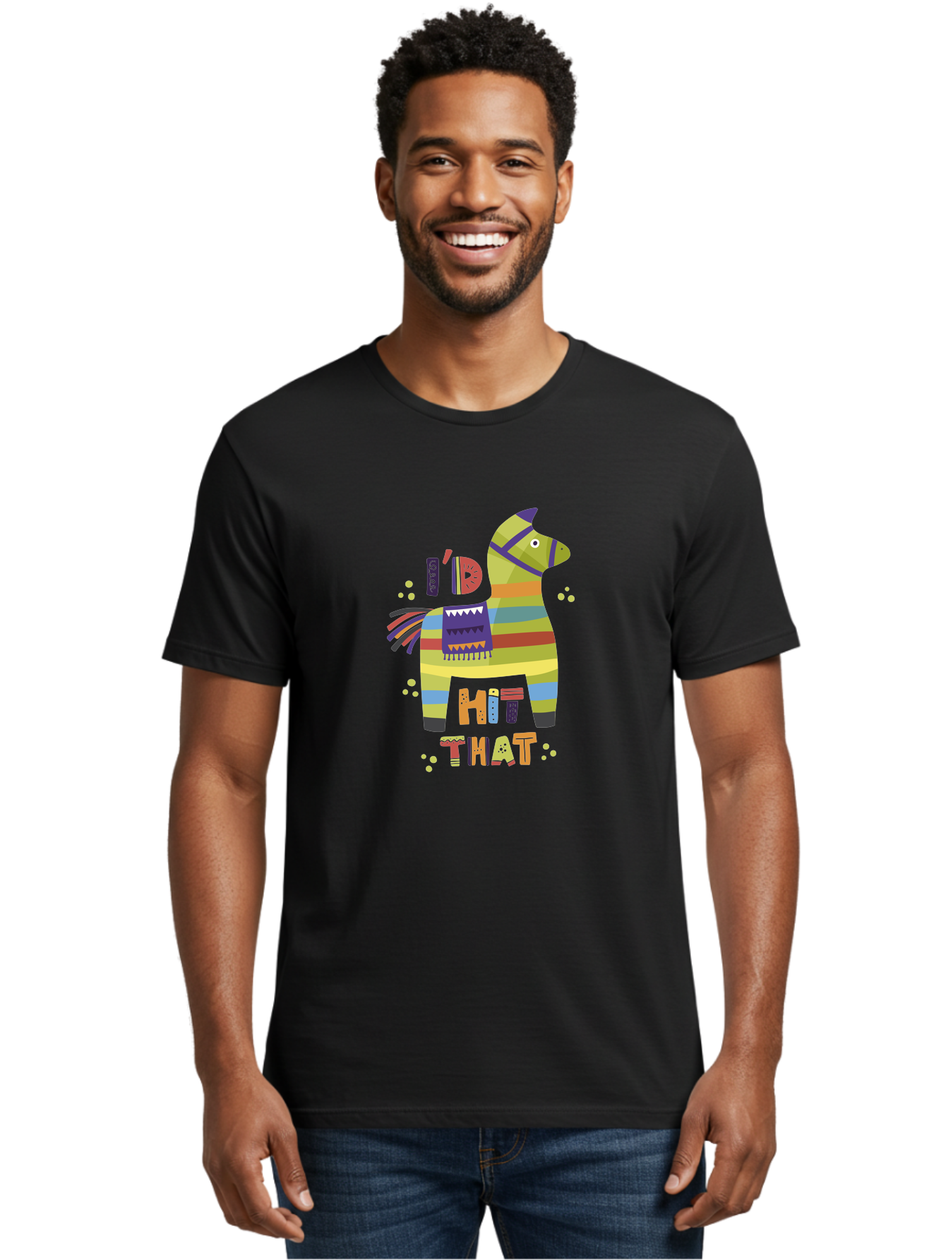 Kick-It Men'S Graphic Tee, 100% Cotton, Comfortable Casual Summer Wear, Machine Washable, Colorful Pinata, Festive Decorations, Party Theme, Vibrant Colors, Celebratory Atmosphere, Fun, Playful, Kick That Pinata -  Aaa268