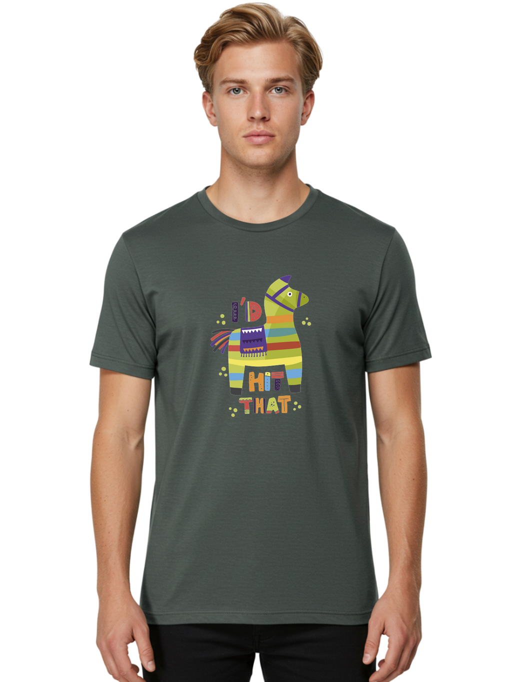Kick-It Men'S Graphic Tee, 100% Cotton, Comfortable Casual Summer Wear, Machine Washable, Colorful Pinata, Festive Decorations, Party Theme, Vibrant Colors, Celebratory Atmosphere, Fun, Playful, Kick That Pinata -  Aaa268