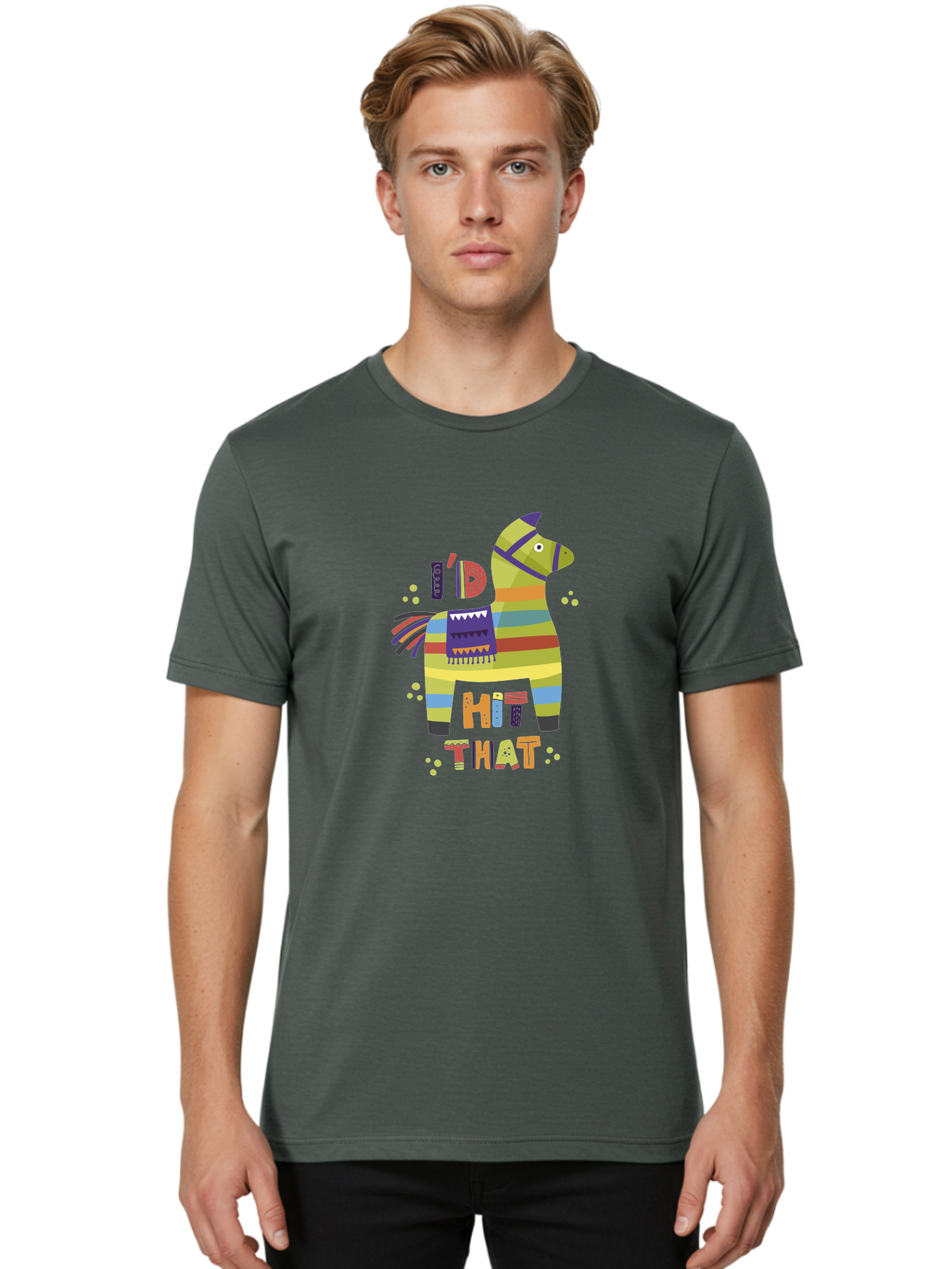Kick-It Men'S Graphic Tee, 100% Cotton, Comfortable Casual Summer Wear, Machine Washable, Colorful Pinata, Festive Decorations, Party Theme, Vibrant Colors, Celebratory Atmosphere, Fun, Playful, Kick That Pinata -  Aaa268