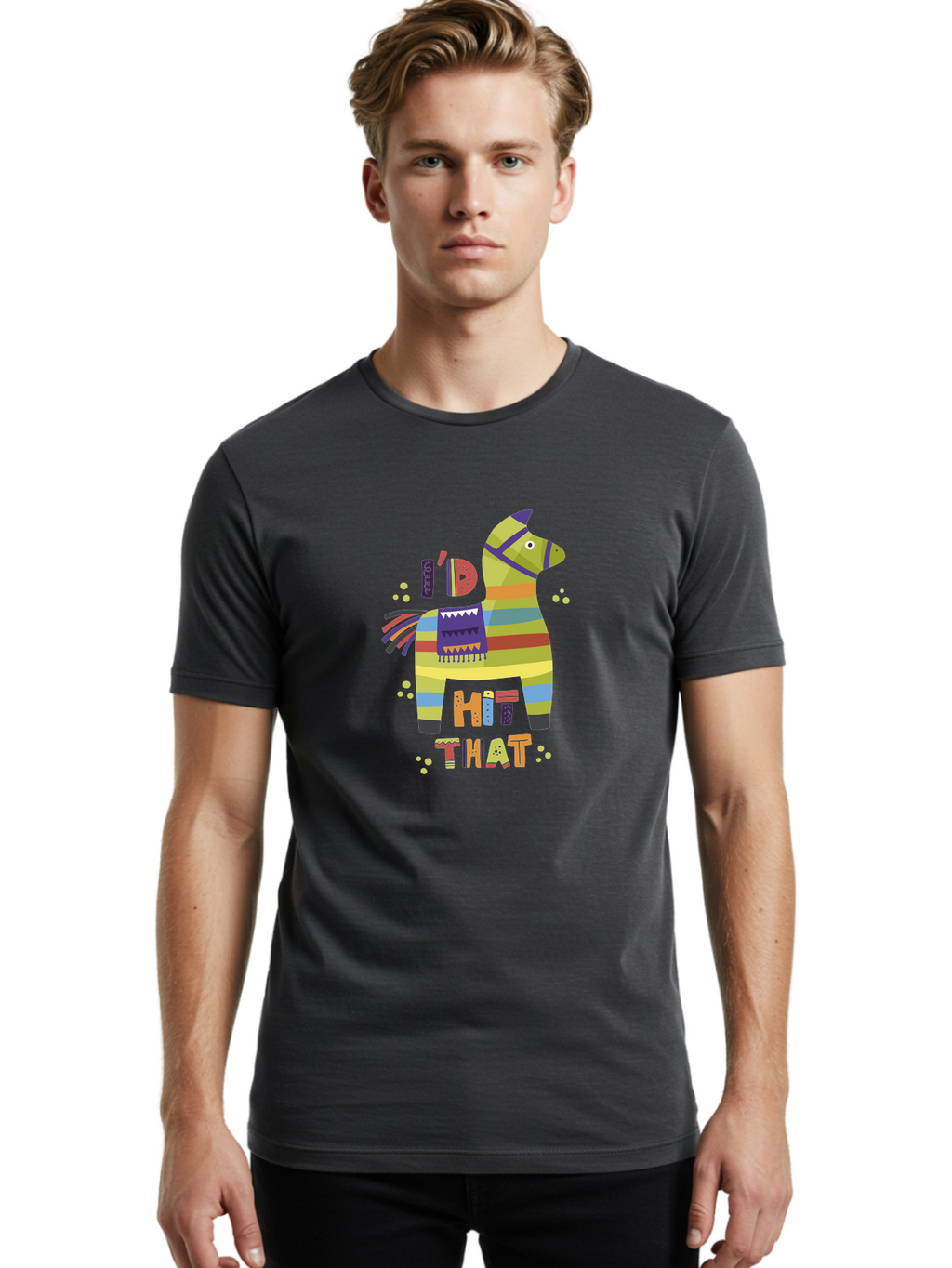 Kick-It Men'S Graphic Tee, 100% Cotton, Comfortable Casual Summer Wear, Machine Washable, Colorful Pinata, Festive Decorations, Party Theme, Vibrant Colors, Celebratory Atmosphere, Fun, Playful, Kick That Pinata -  Aaa268