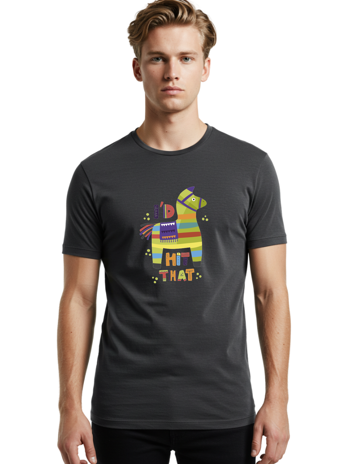 Kick-It Men'S Graphic Tee, 100% Cotton, Comfortable Casual Summer Wear, Machine Washable, Colorful Pinata, Festive Decorations, Party Theme, Vibrant Colors, Celebratory Atmosphere, Fun, Playful, Kick That Pinata -  Aaa268