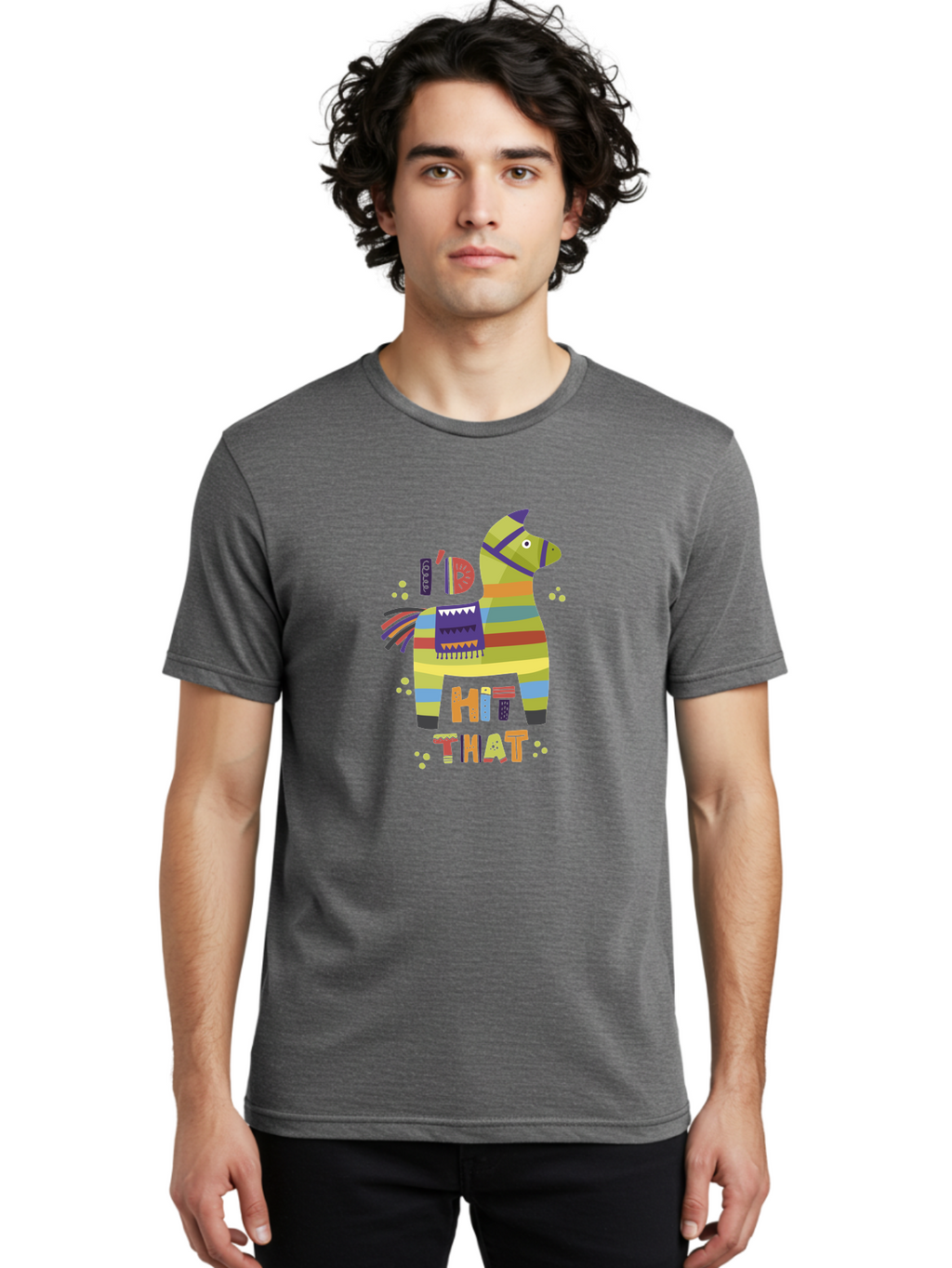 Kick-It Men'S Graphic Tee, 100% Cotton, Comfortable Casual Summer Wear, Machine Washable, Colorful Pinata, Festive Decorations, Party Theme, Vibrant Colors, Celebratory Atmosphere, Fun, Playful, Kick That Pinata -  Aaa268