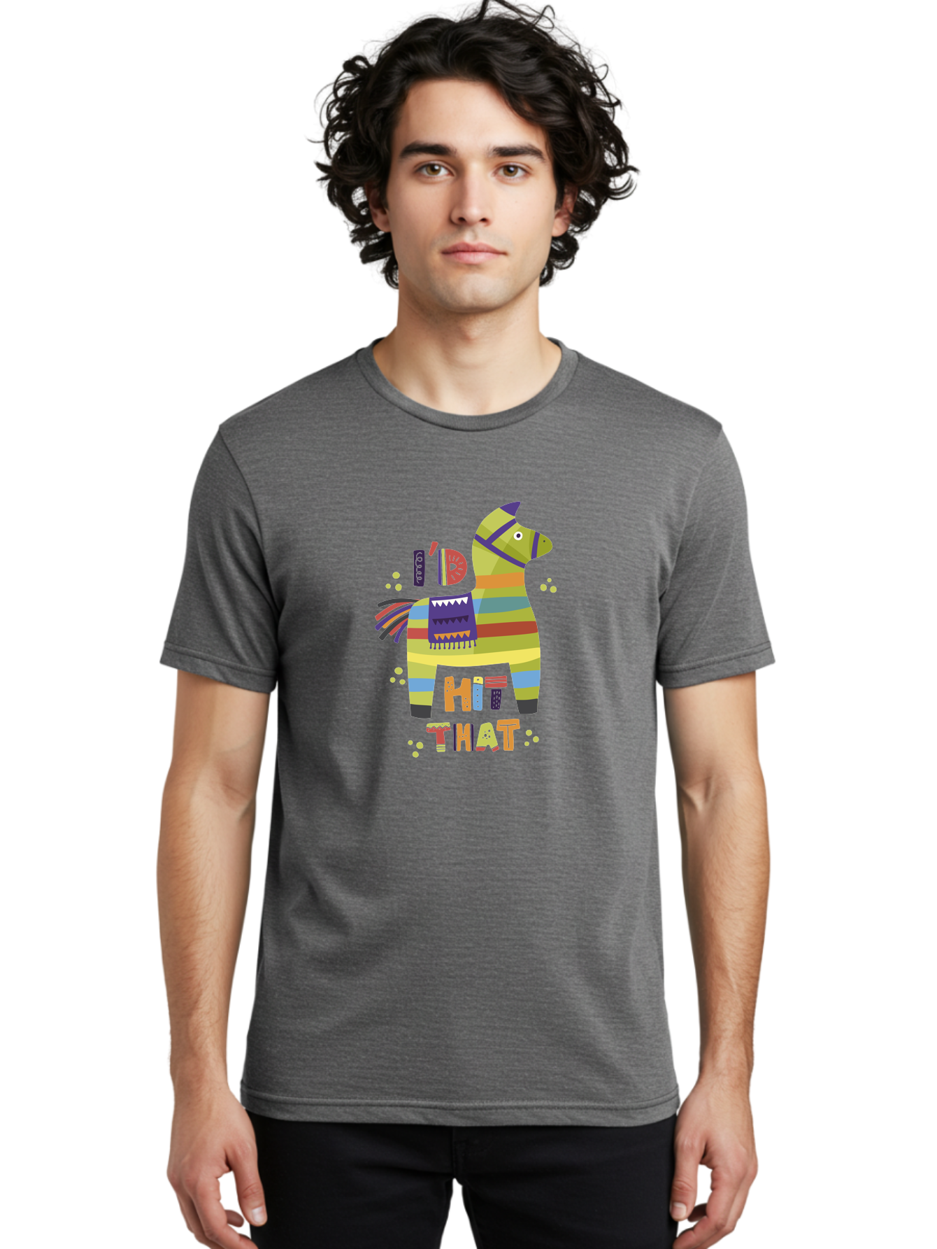 Kick-It Men'S Graphic Tee, 100% Cotton, Comfortable Casual Summer Wear, Machine Washable, Colorful Pinata, Festive Decorations, Party Theme, Vibrant Colors, Celebratory Atmosphere, Fun, Playful, Kick That Pinata -  Aaa268