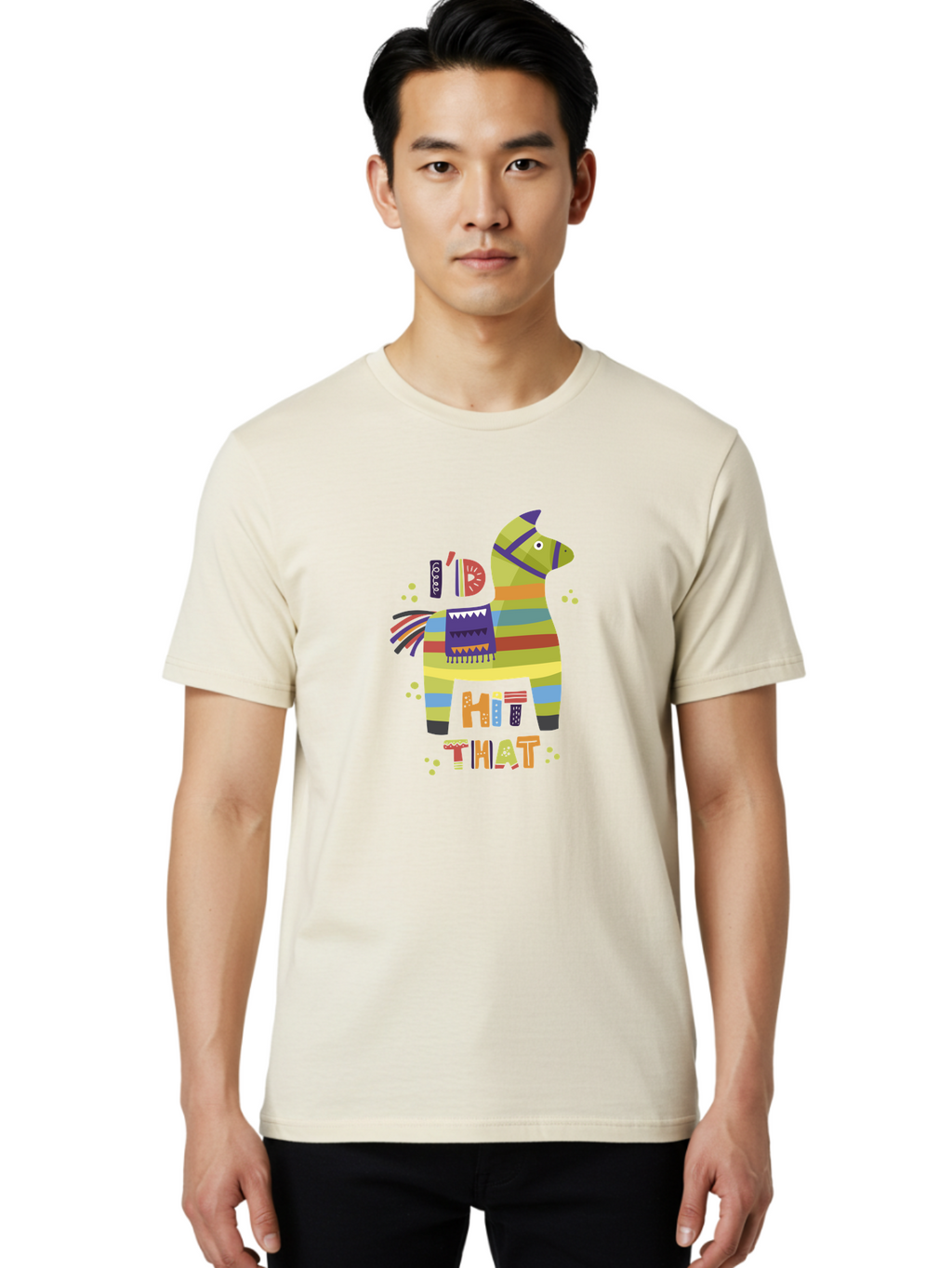 Kick-It Men'S Graphic Tee, 100% Cotton, Comfortable Casual Summer Wear, Machine Washable, Colorful Pinata, Festive Decorations, Party Theme, Vibrant Colors, Celebratory Atmosphere, Fun, Playful, Kick That Pinata -  Aaa268