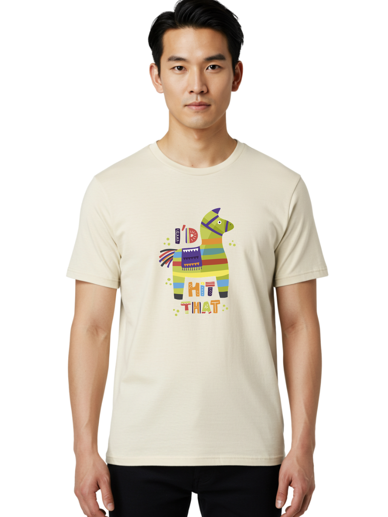 Kick-It Men'S Graphic Tee, 100% Cotton, Comfortable Casual Summer Wear, Machine Washable, Colorful Pinata, Festive Decorations, Party Theme, Vibrant Colors, Celebratory Atmosphere, Fun, Playful, Kick That Pinata -  Aaa268