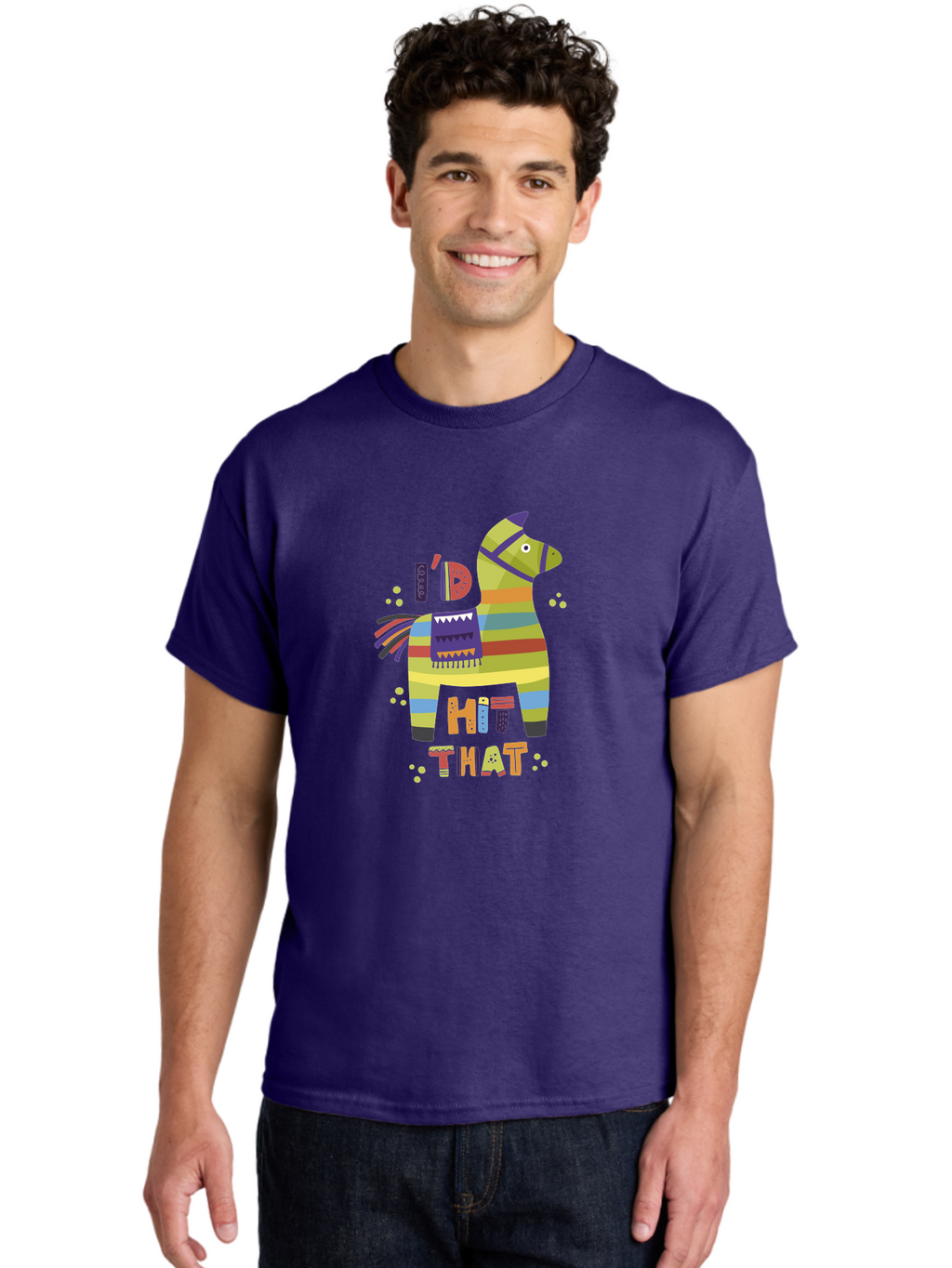 Kick-It Men'S Graphic Tee, 100% Cotton, Comfortable Casual Summer Wear, Machine Washable, Colorful Pinata, Festive Decorations, Party Theme, Vibrant Colors, Celebratory Atmosphere, Fun, Playful, Kick That Pinata -  Aaa268