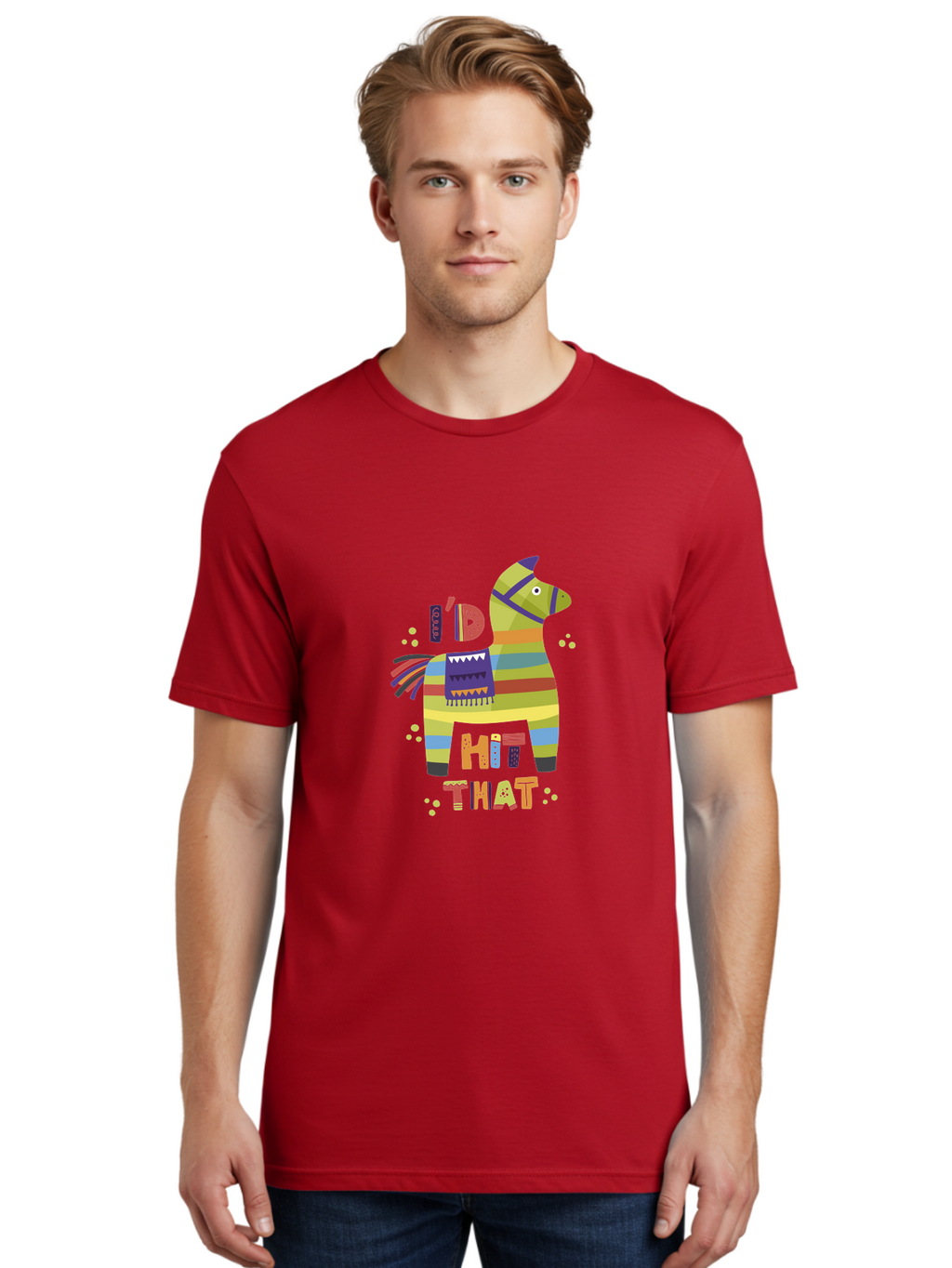 Kick-It Men'S Graphic Tee, 100% Cotton, Comfortable Casual Summer Wear, Machine Washable, Colorful Pinata, Festive Decorations, Party Theme, Vibrant Colors, Celebratory Atmosphere, Fun, Playful, Kick That Pinata -  Aaa268