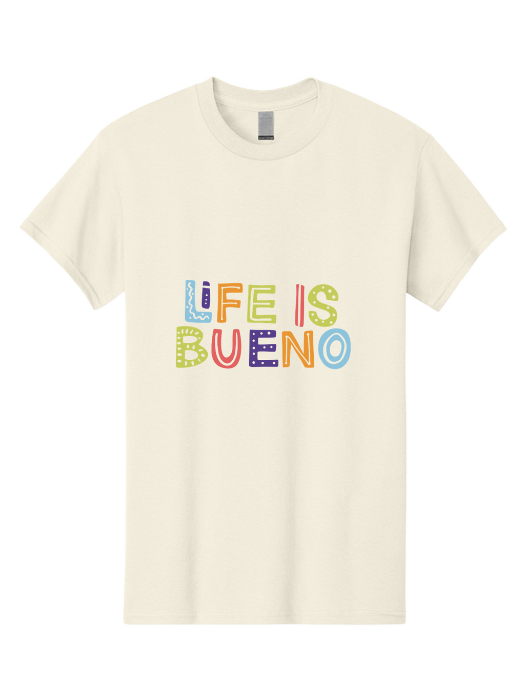 Life-Is-Bueno-2 Men'S Graphic Tee, 100% Cotton, Comfortable Casual Summer Wear, Machine Washable, Colorful Typography, Inspirational Quote, Life Is Bueno, Positive Vibes, Motivational Phrase, Good Times, Happiness, Text Graphic, -  Aaa270