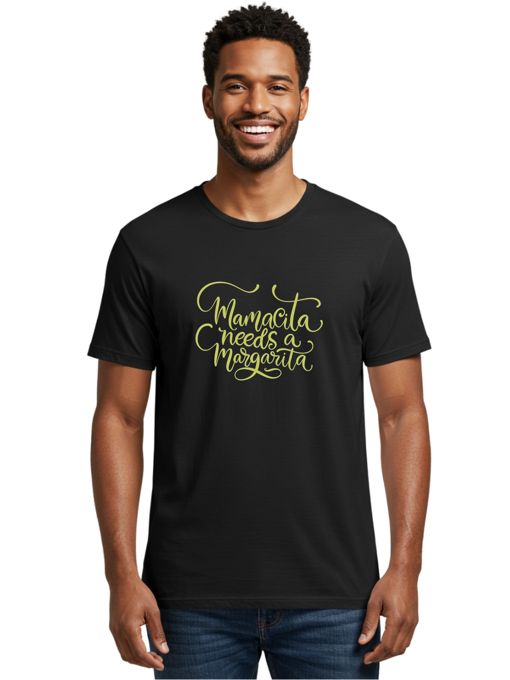 Mamacita-Needs-A-Margarita-2 Men'S Graphic Tee, 100% Cotton, Comfortable Casual Summer Wear, Machine Washable, Mamacita Needs A Margarita, Margarita Cocktail, Funny Quote, Cursive Text, Beverage Phrase, Happy Hour, Drink Sign, Party Theme, -  Aaa274