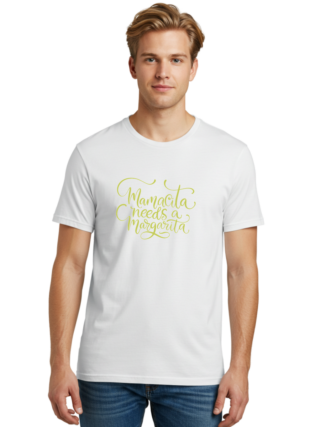 Mamacita-Needs-A-Margarita-2 Men'S Graphic Tee, 100% Cotton, Comfortable Casual Summer Wear, Machine Washable, Mamacita Needs A Margarita, Margarita Cocktail, Funny Quote, Cursive Text, Beverage Phrase, Happy Hour, Drink Sign, Party Theme, -  Aaa274