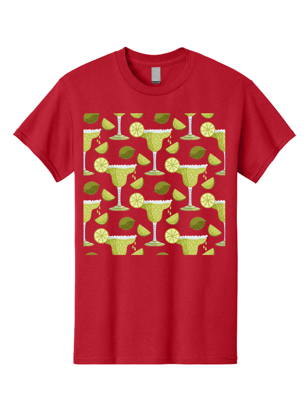 Margarita-Glasses-Lime-Wedges Men'S Graphic Tee, 100% Cotton, Comfortable Casual Summer Wear, Machine Washable, Margarita Glasses, Cocktail Glasses, Yellow Polka Dots, Salt Rims, Lime Wedges, Citrus Slices, Festive Patterns, -  Aaa277