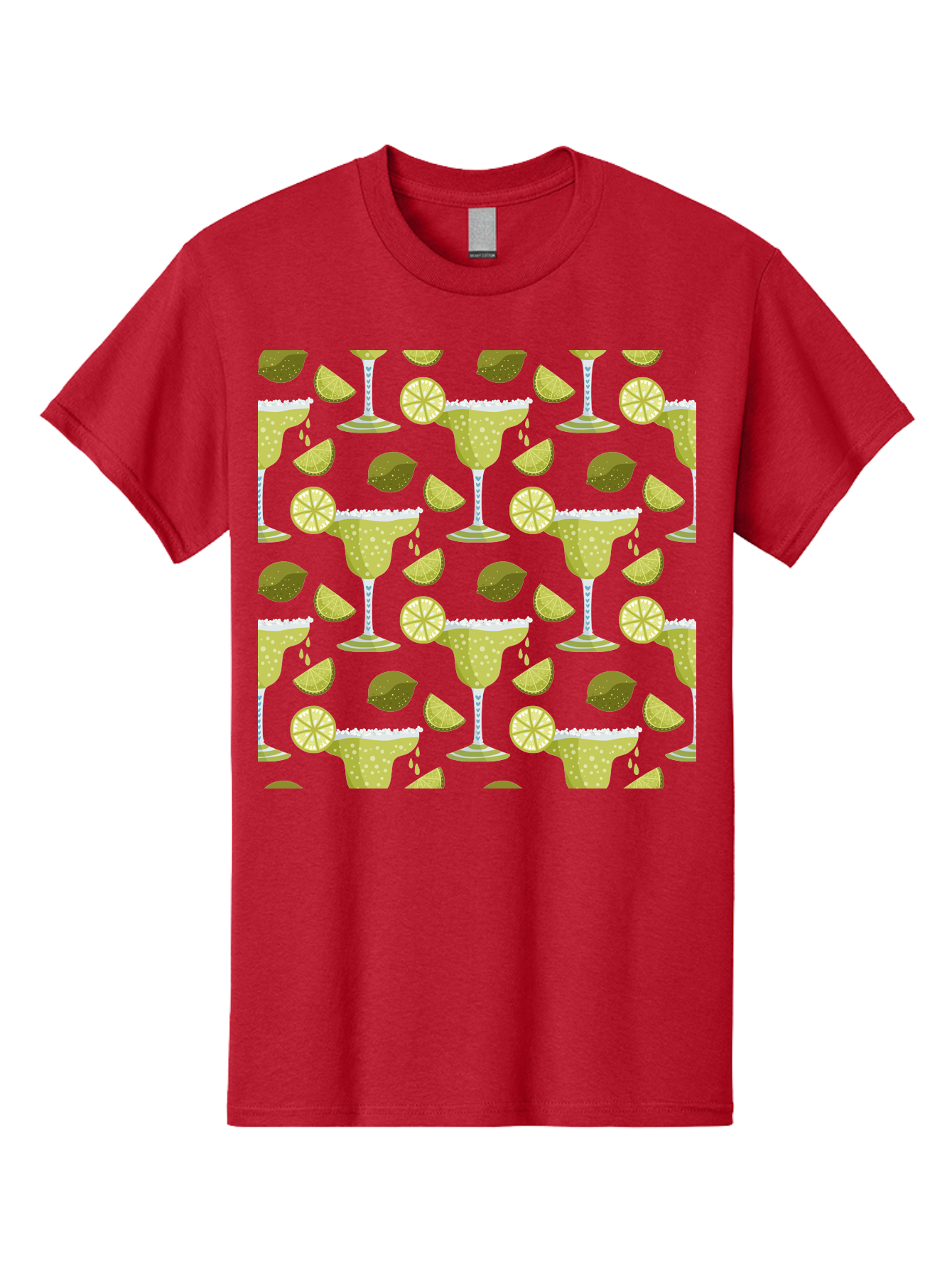 Margarita-Glasses-Lime-Wedges Men'S Graphic Tee, 100% Cotton, Comfortable Casual Summer Wear, Machine Washable, Margarita Glasses, Cocktail Glasses, Yellow Polka Dots, Salt Rims, Lime Wedges, Citrus Slices, Festive Patterns, -  Aaa277