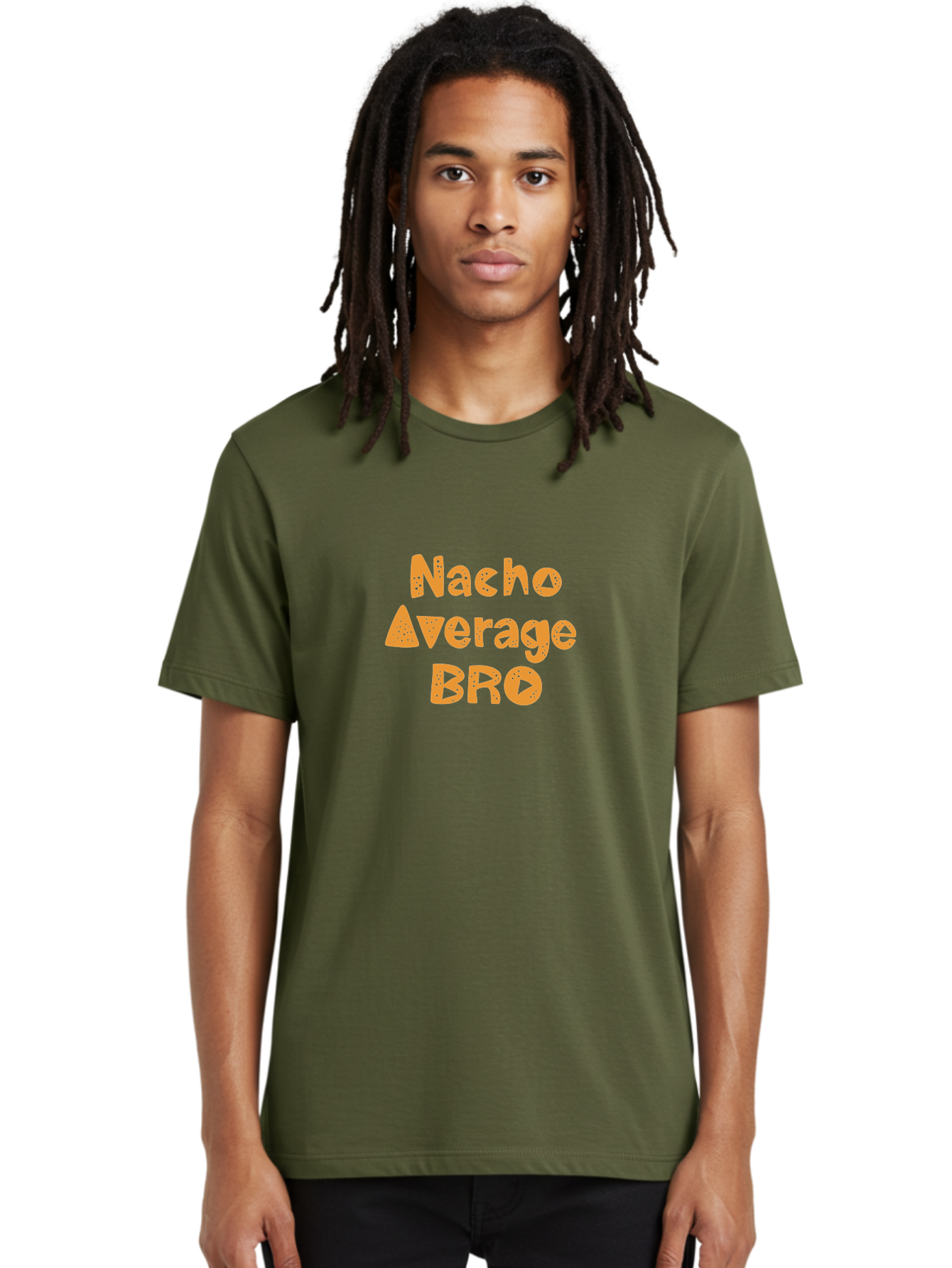 Nacho-Average-Bro Men'S Graphic Tee, 100% Cotton, Comfortable Casual Summer Wear, Machine Washable, Funny Quote, Humorous Saying, Playful Typography, Quirky Design, Orange Text, Creative Font, Amusing Phrase, Entertaining Message -  Aaa281