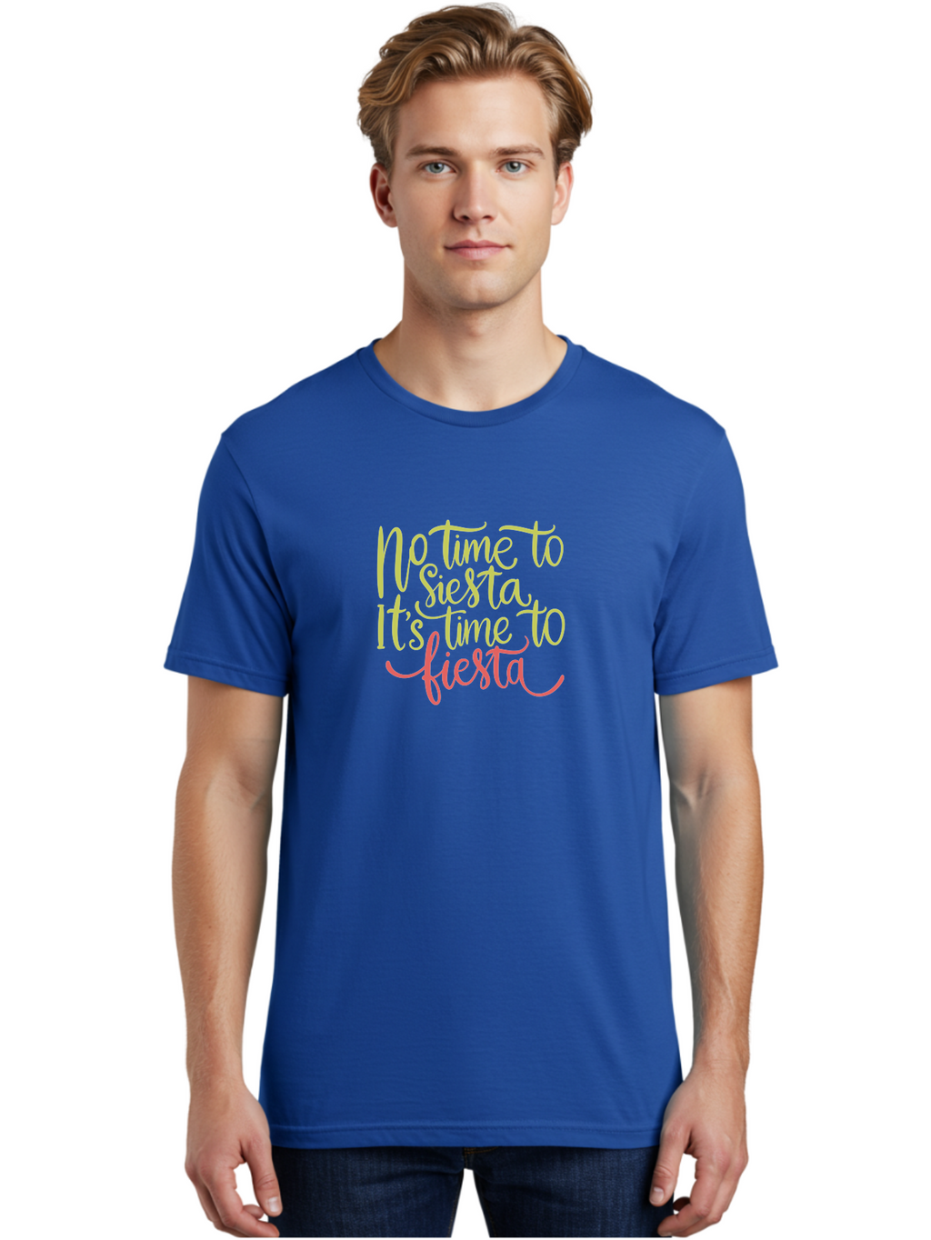 No-Time-To-Siesta-It-S-Time-To-Fiesta-1 Men'S Graphic Tee, 100% Cotton, Comfortable Casual Summer Wear, Machine Washable, Party Time, Fiesta Vibes, Celebration Mode, Festive Atmosphere, Fun Phrases, Lively Spirit, Dance Party, Vibrant Text -  Aaa287
