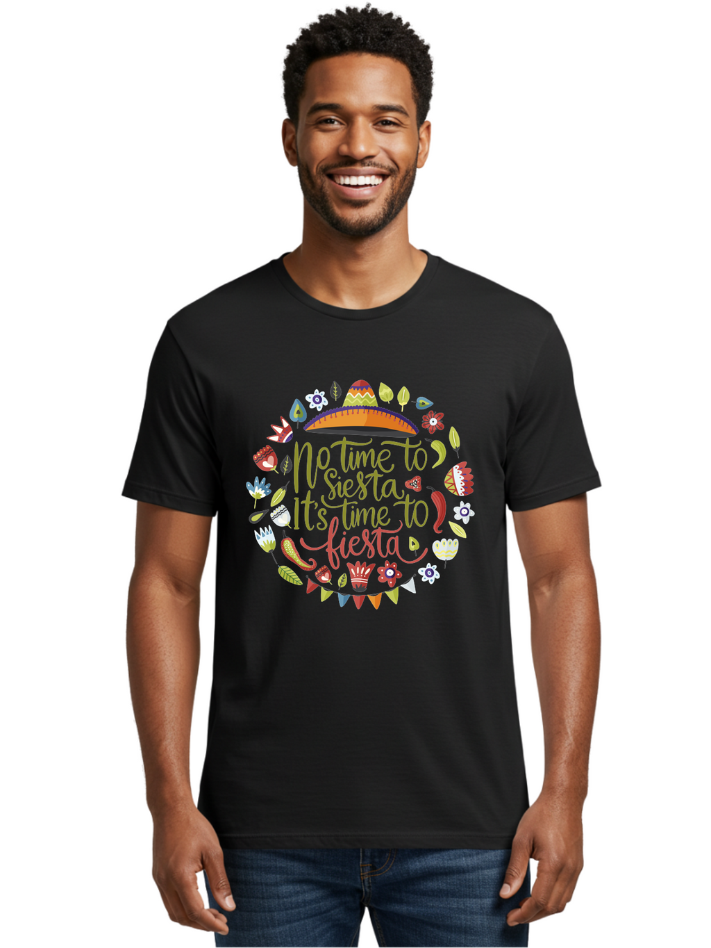 No-Time-To-Siesta Men'S Graphic Tee, 100% Cotton, Comfortable Casual Summer Wear, Machine Washable, Taco Graphic, Fiesta Decorations, Mexican Culture, Festive Atmosphere, Vibrant Colors, Party Time, Celebration, Chili Peppers, Sombrero, -  Aaa289