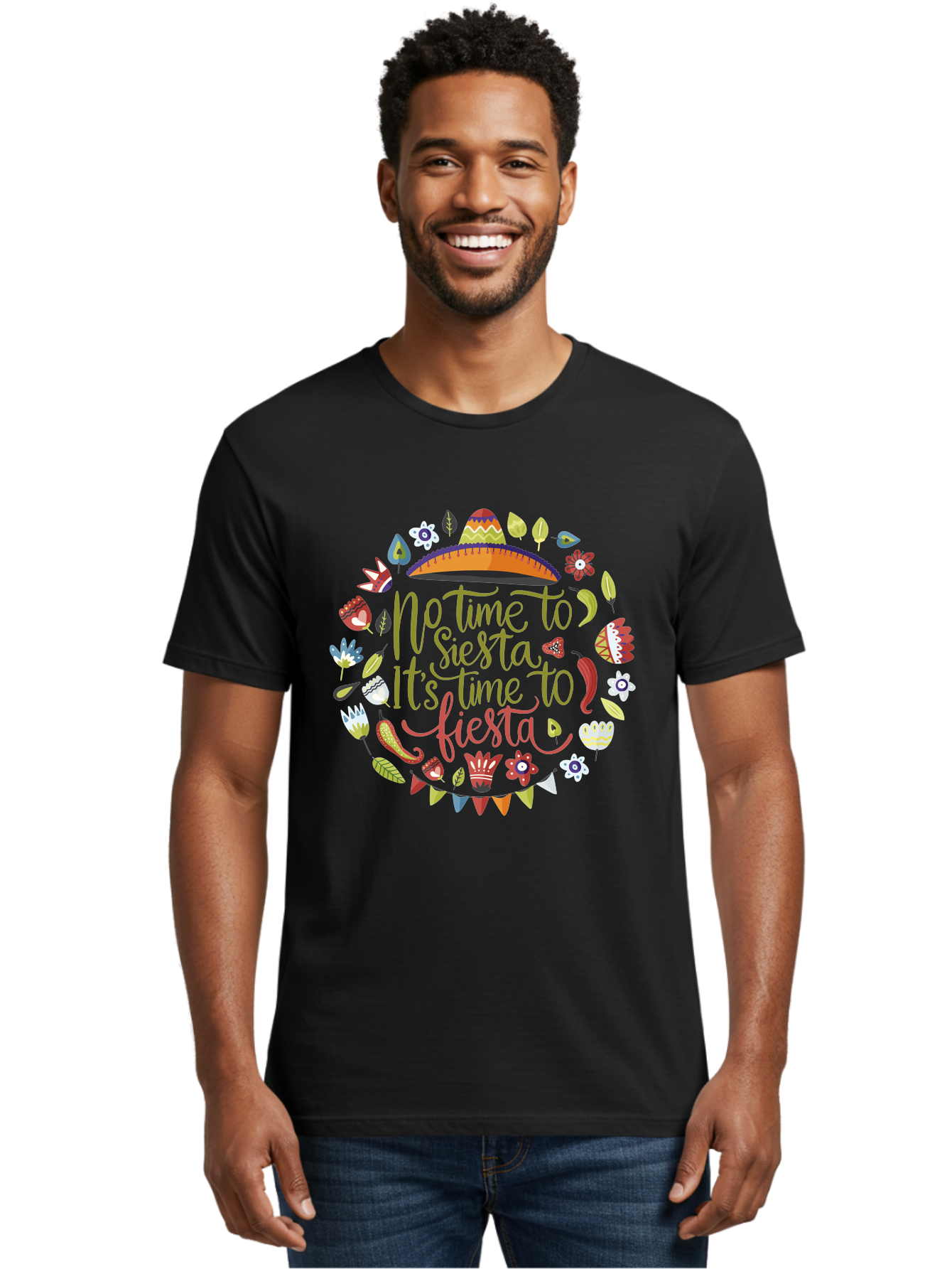 No-Time-To-Siesta Men'S Graphic Tee, 100% Cotton, Comfortable Casual Summer Wear, Machine Washable, Taco Graphic, Fiesta Decorations, Mexican Culture, Festive Atmosphere, Vibrant Colors, Party Time, Celebration, Chili Peppers, Sombrero, -  Aaa289