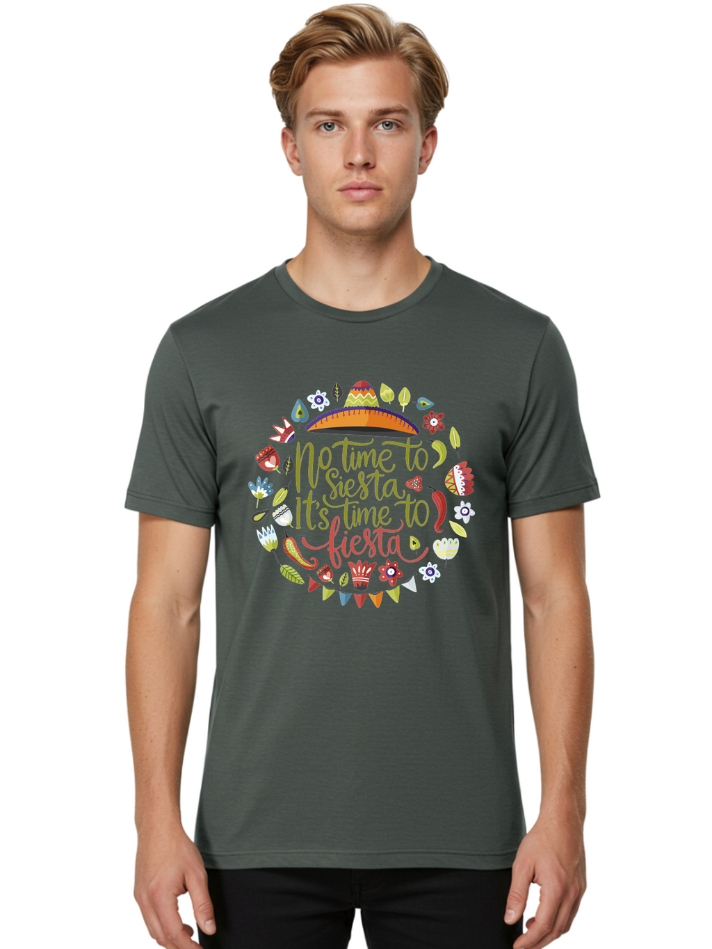 No-Time-To-Siesta Men'S Graphic Tee, 100% Cotton, Comfortable Casual Summer Wear, Machine Washable, Taco Graphic, Fiesta Decorations, Mexican Culture, Festive Atmosphere, Vibrant Colors, Party Time, Celebration, Chili Peppers, Sombrero, -  Aaa289