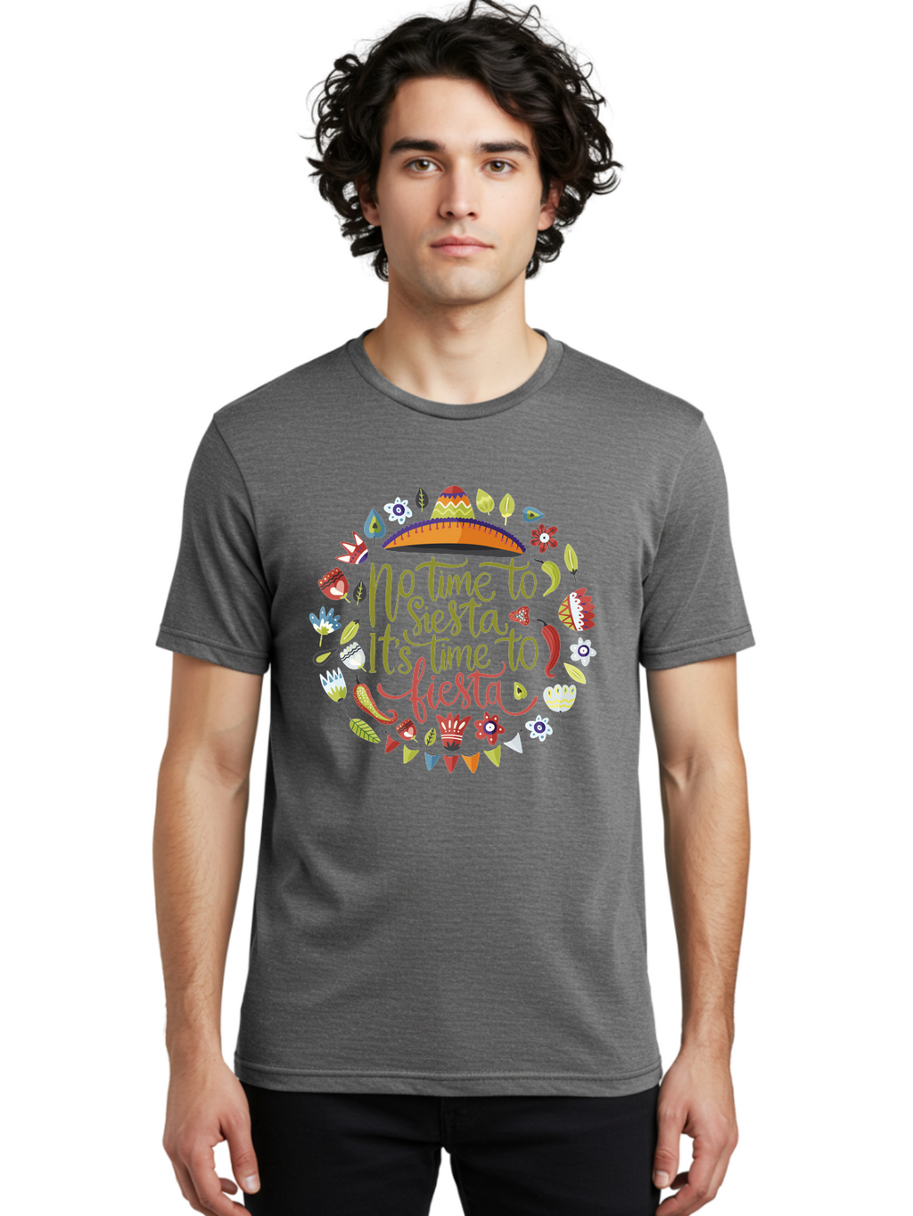 No-Time-To-Siesta Men'S Graphic Tee, 100% Cotton, Comfortable Casual Summer Wear, Machine Washable, Taco Graphic, Fiesta Decorations, Mexican Culture, Festive Atmosphere, Vibrant Colors, Party Time, Celebration, Chili Peppers, Sombrero, -  Aaa289