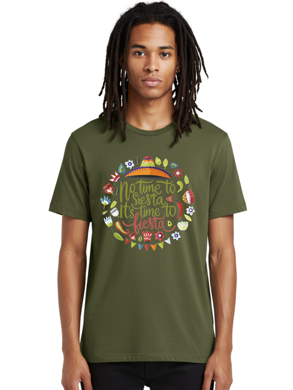 No-Time-To-Siesta Men'S Graphic Tee, 100% Cotton, Comfortable Casual Summer Wear, Machine Washable, Taco Graphic, Fiesta Decorations, Mexican Culture, Festive Atmosphere, Vibrant Colors, Party Time, Celebration, Chili Peppers, Sombrero, -  Aaa289