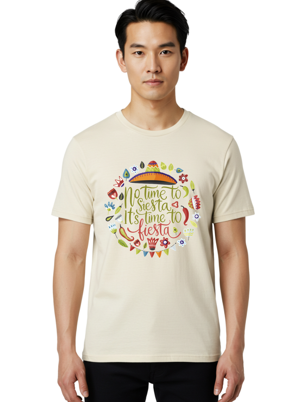 No-Time-To-Siesta Men'S Graphic Tee, 100% Cotton, Comfortable Casual Summer Wear, Machine Washable, Taco Graphic, Fiesta Decorations, Mexican Culture, Festive Atmosphere, Vibrant Colors, Party Time, Celebration, Chili Peppers, Sombrero, -  Aaa289