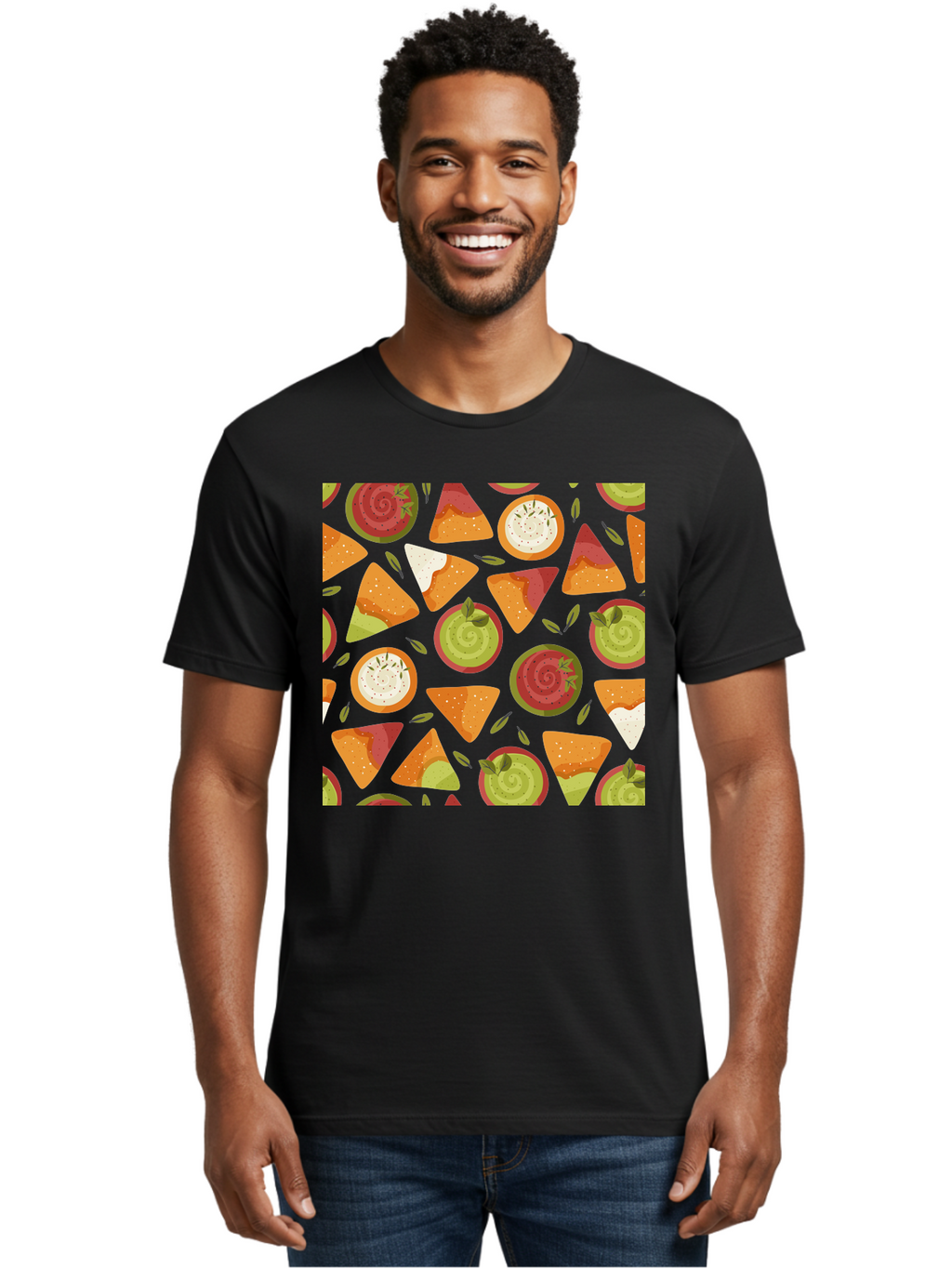 Pizza-Slices-Pattern Men'S Graphic Tee, 100% Cotton, Comfortable Casual Summer Wear, Machine Washable, Pizza Slices, Various Toppings, Pepperoni, Vegetables, Cheese, Food Pattern, Seamless Design, Cartoon Style -  Aaa290