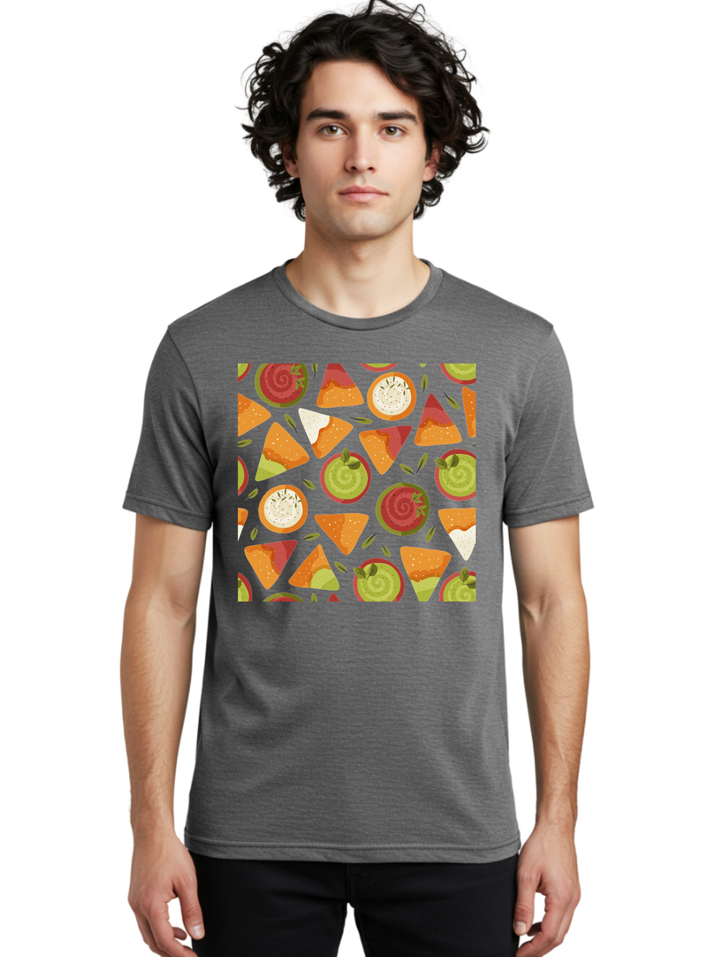 Pizza-Slices-Pattern Men'S Graphic Tee, 100% Cotton, Comfortable Casual Summer Wear, Machine Washable, Pizza Slices, Various Toppings, Pepperoni, Vegetables, Cheese, Food Pattern, Seamless Design, Cartoon Style -  Aaa290
