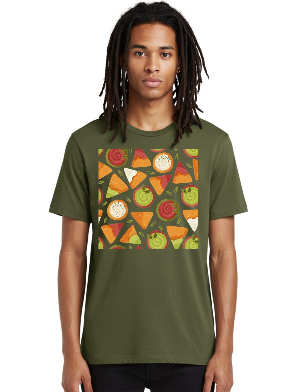 Pizza-Slices-Pattern Men'S Graphic Tee, 100% Cotton, Comfortable Casual Summer Wear, Machine Washable, Pizza Slices, Various Toppings, Pepperoni, Vegetables, Cheese, Food Pattern, Seamless Design, Cartoon Style -  Aaa290