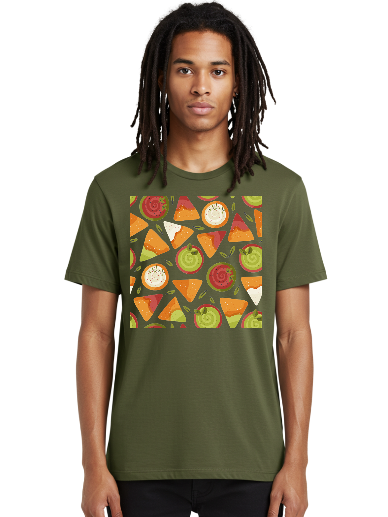 Pizza-Slices-Pattern Men'S Graphic Tee, 100% Cotton, Comfortable Casual Summer Wear, Machine Washable, Pizza Slices, Various Toppings, Pepperoni, Vegetables, Cheese, Food Pattern, Seamless Design, Cartoon Style -  Aaa290
