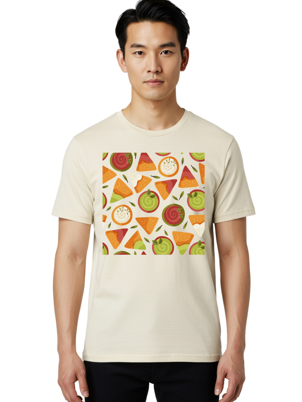 Pizza-Slices-Pattern Men'S Graphic Tee, 100% Cotton, Comfortable Casual Summer Wear, Machine Washable, Pizza Slices, Various Toppings, Pepperoni, Vegetables, Cheese, Food Pattern, Seamless Design, Cartoon Style -  Aaa290