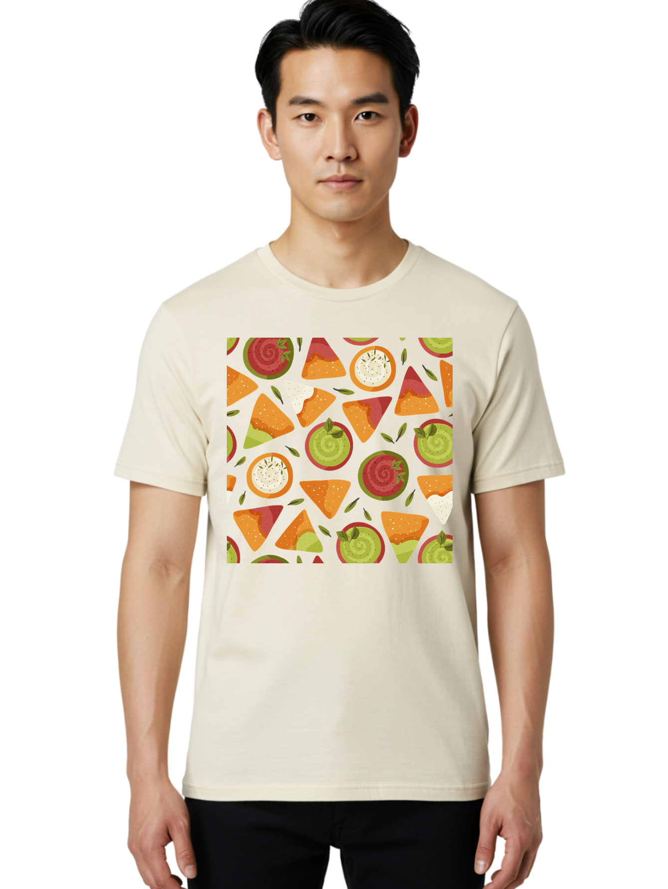 Pizza-Slices-Pattern Men'S Graphic Tee, 100% Cotton, Comfortable Casual Summer Wear, Machine Washable, Pizza Slices, Various Toppings, Pepperoni, Vegetables, Cheese, Food Pattern, Seamless Design, Cartoon Style -  Aaa290