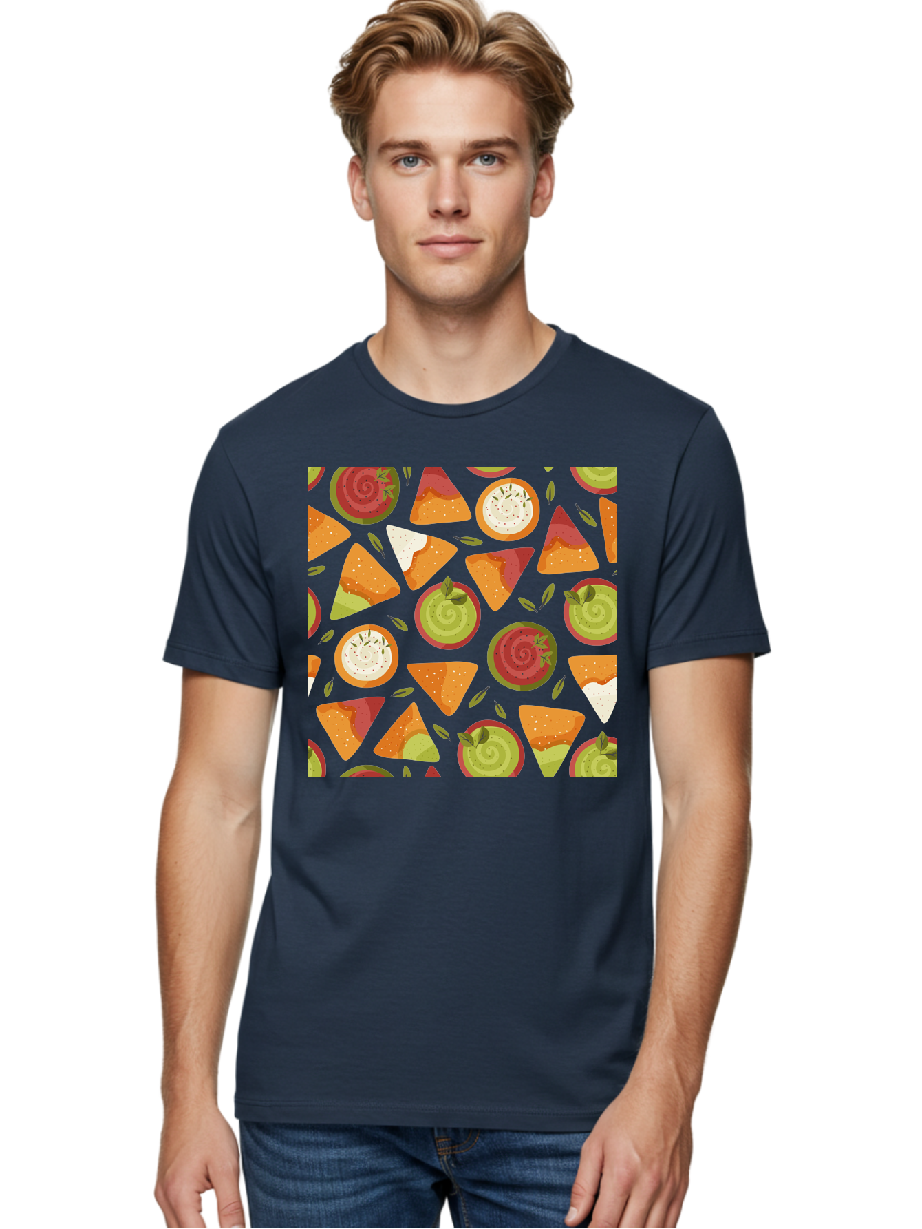 Pizza-Slices-Pattern Men'S Graphic Tee, 100% Cotton, Comfortable Casual Summer Wear, Machine Washable, Pizza Slices, Various Toppings, Pepperoni, Vegetables, Cheese, Food Pattern, Seamless Design, Cartoon Style -  Aaa290