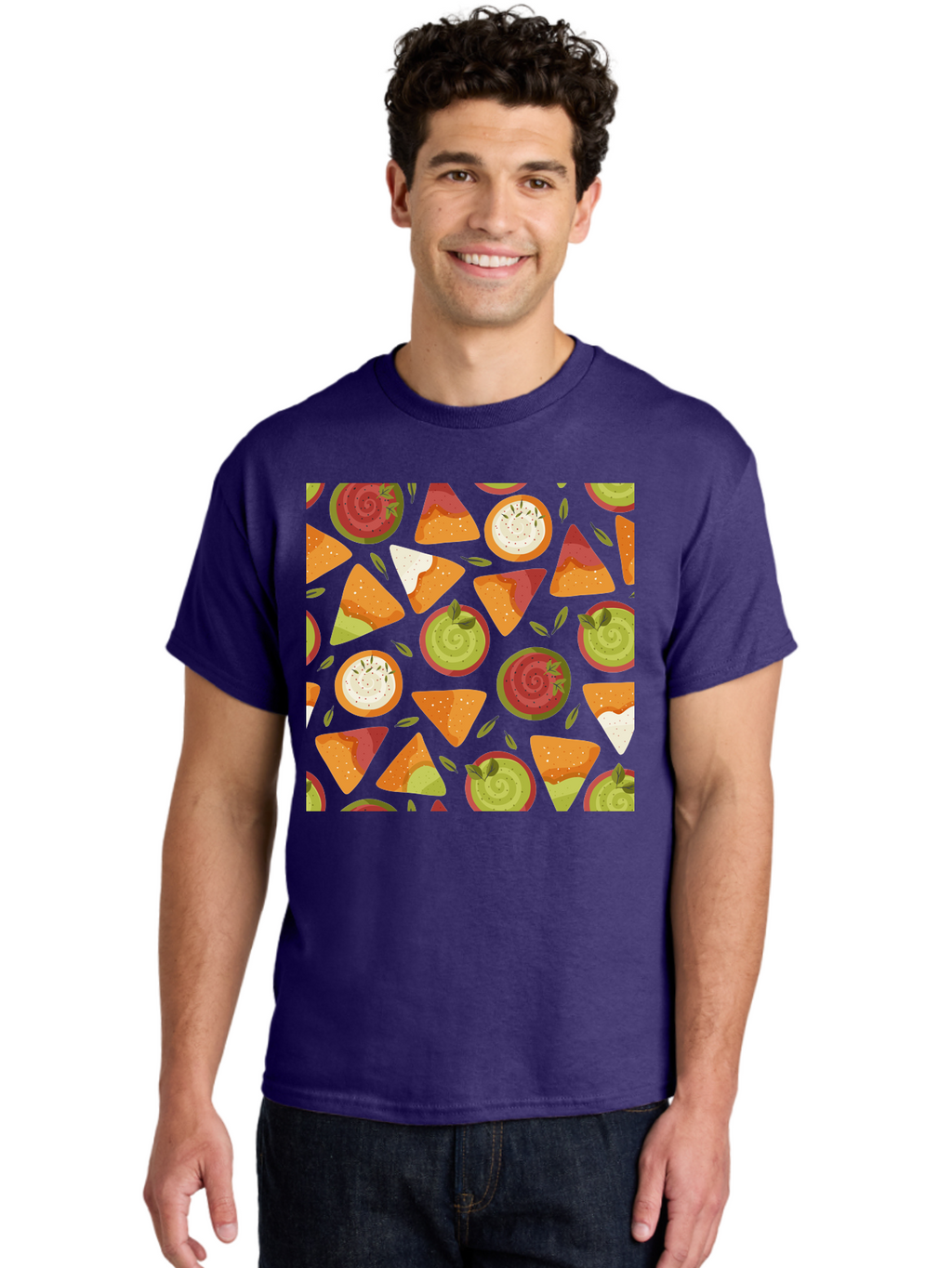 Pizza-Slices-Pattern Men'S Graphic Tee, 100% Cotton, Comfortable Casual Summer Wear, Machine Washable, Pizza Slices, Various Toppings, Pepperoni, Vegetables, Cheese, Food Pattern, Seamless Design, Cartoon Style -  Aaa290